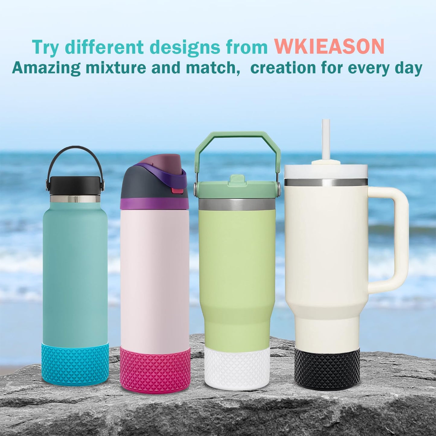 2 Pcs Tumbler Bottom Protector Flask Silicone Boot for Stanley Quencher Adventure 40oz & Stanley IceFlow 20oz 30oz and Compatible with Hydro Flask 12oz 21oz 24oz (Diamond blackx2)