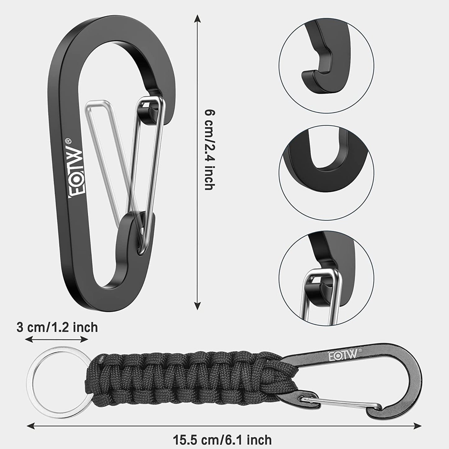 EOTW Carabiner Keychain, Small Carabiner Clip with Paracord Keychain Mini Aluminum D Ring Key Organizer