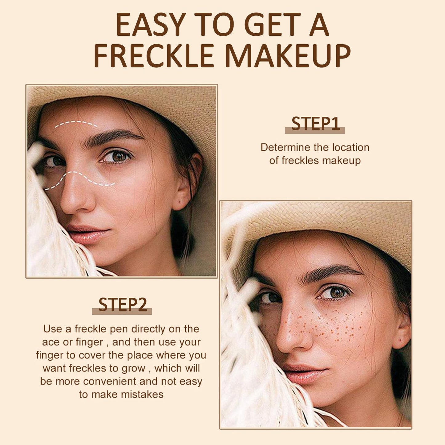 Erinde 2PCS Freckle Pen, Natural Lifelike Freckle Makeup Pen Magic Freckle Color, Waterproof Longlasting Soft Dot Sopt Pen for Natural Effortless Sunkissed Makeup, Dark Brown&Light Brown