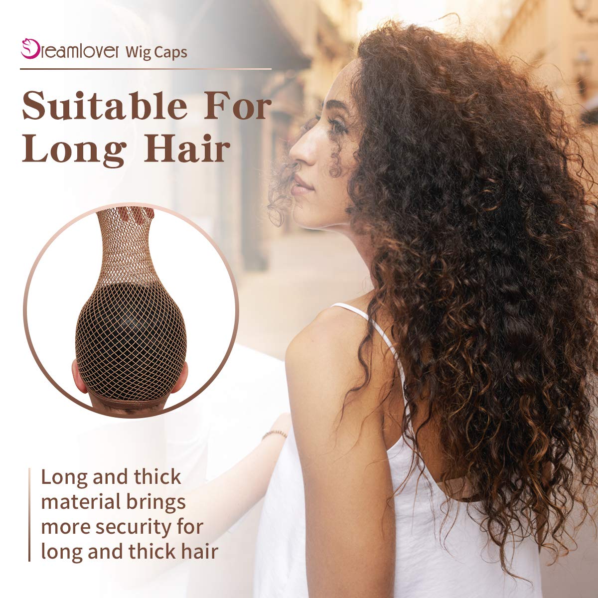 Dreamlover Mesh Wig Cap for Women, Hair Net for Halloween Wig, Brown, 3 Pieces