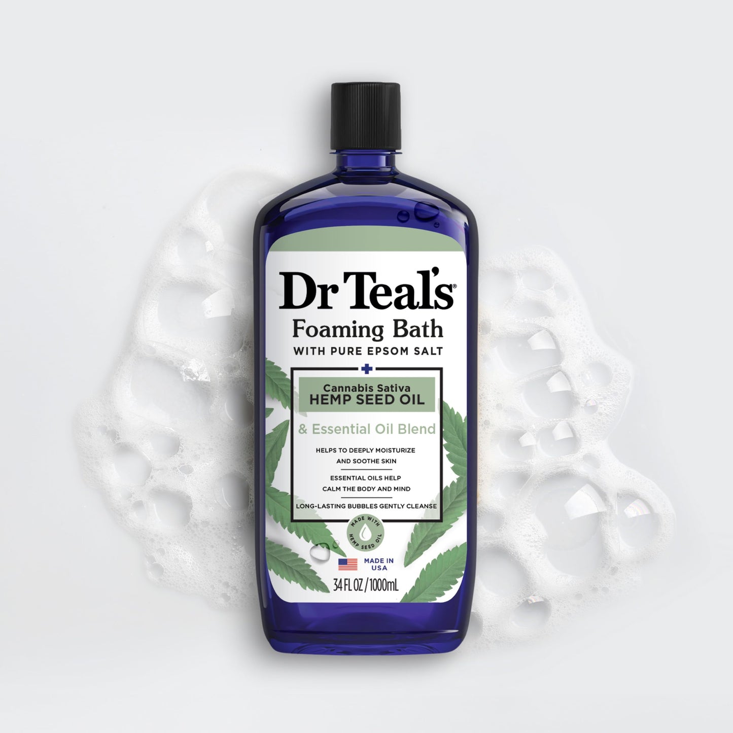 Dr Teal's Foaming Bath with Pure Epsom Salt, Cannabis Sativa Hemp Seed Oil, 34 fl oz (Pack of 2)