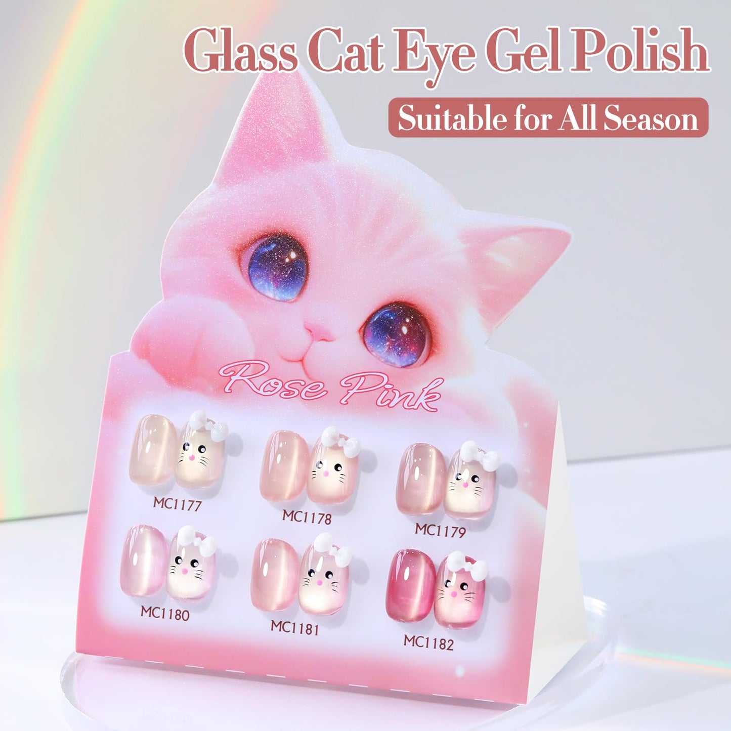 Double Rhythm 0.5 Oz Cat Eye Gel Polish with Magnet Same Color Same Bottle Holographic Glitter Shimmer Translucent Color Salon Soak Off Magnetic Nail at Home (Plum Pink-MC1181)