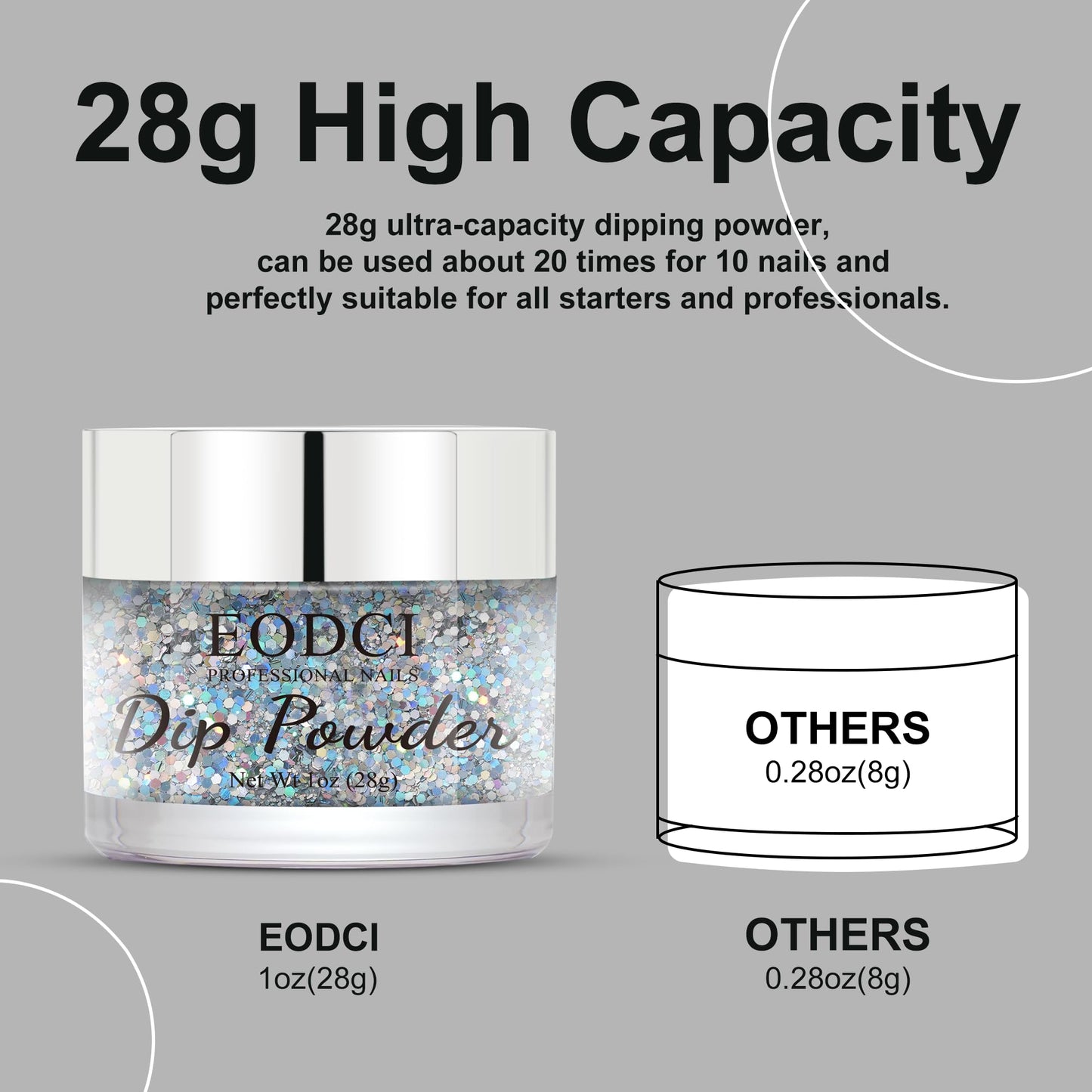 EODCI 1 Oz/28g Sequin Silver Dip Powder, Glitter Nail Dipping Powder French Powder Pro Collection System Nail Art Starter Manicure Salon DIY at Home, Odor-Free&Long-Lasting, No Needed Nail Lamp Curing