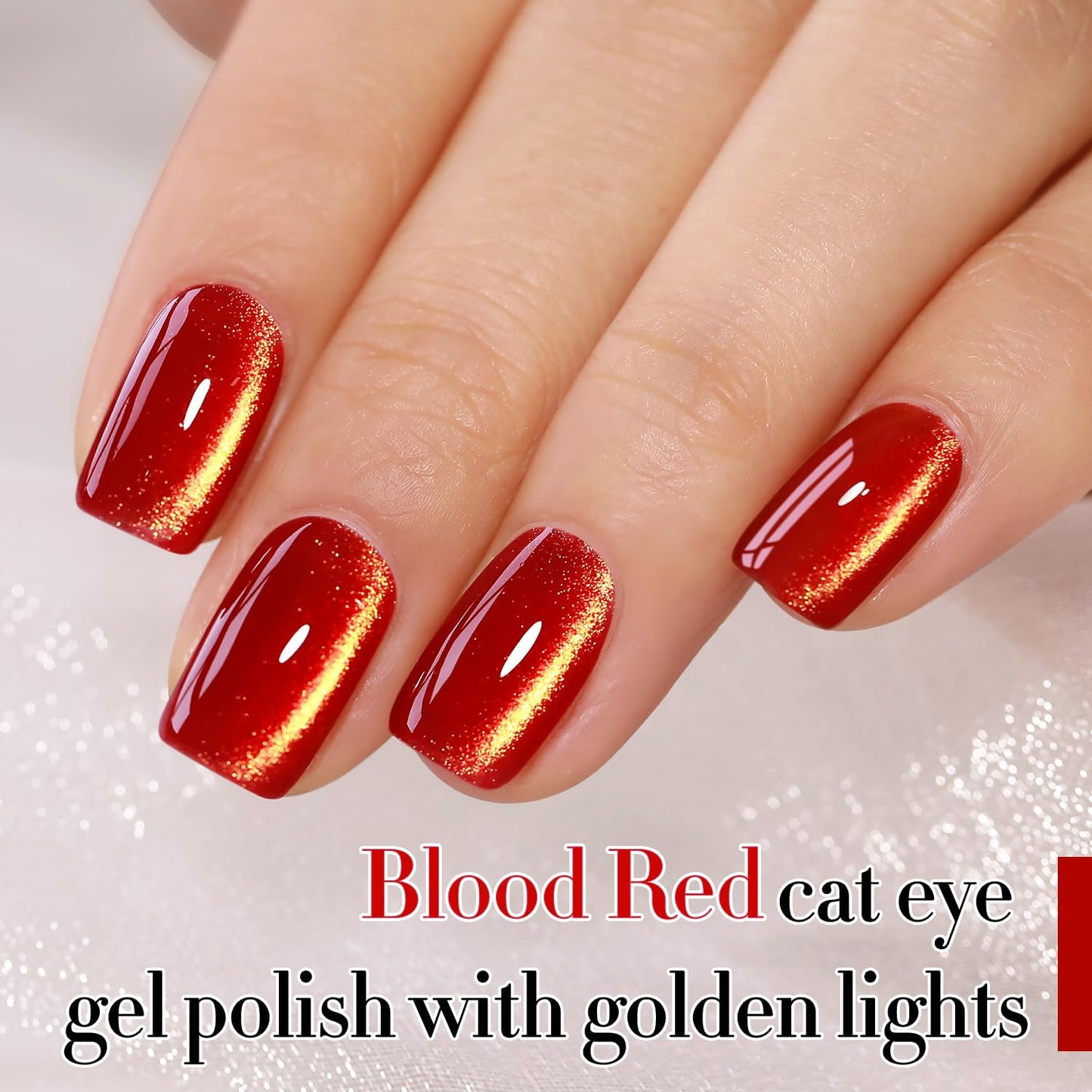 Double Rhythm 15ML Ice Glass Cat Eye Gel Polish with Magnet Holographic Glitter Shimmer Translucent Sheer Color Salon Soak Off Magnetic at Home (Blood Red-MC1145)