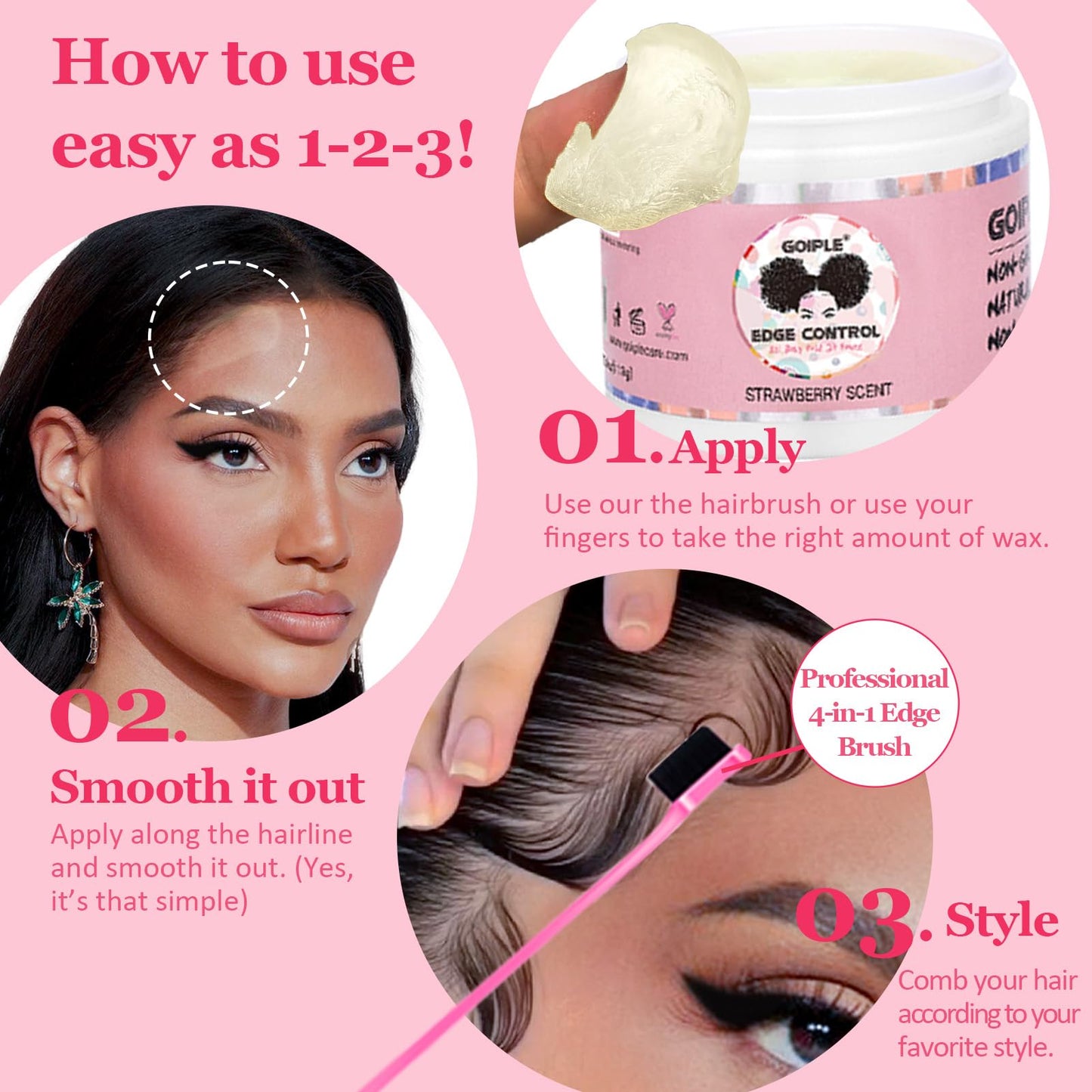 Edge Control Wax for Women Strong Hold Non-greasy Edge Control Smoother Edge Tamer, Edge Wax Styling Tamer Edge Control for Black Hair No Flaking, White Residue, Edge Control Briad Bonnet Brush Set