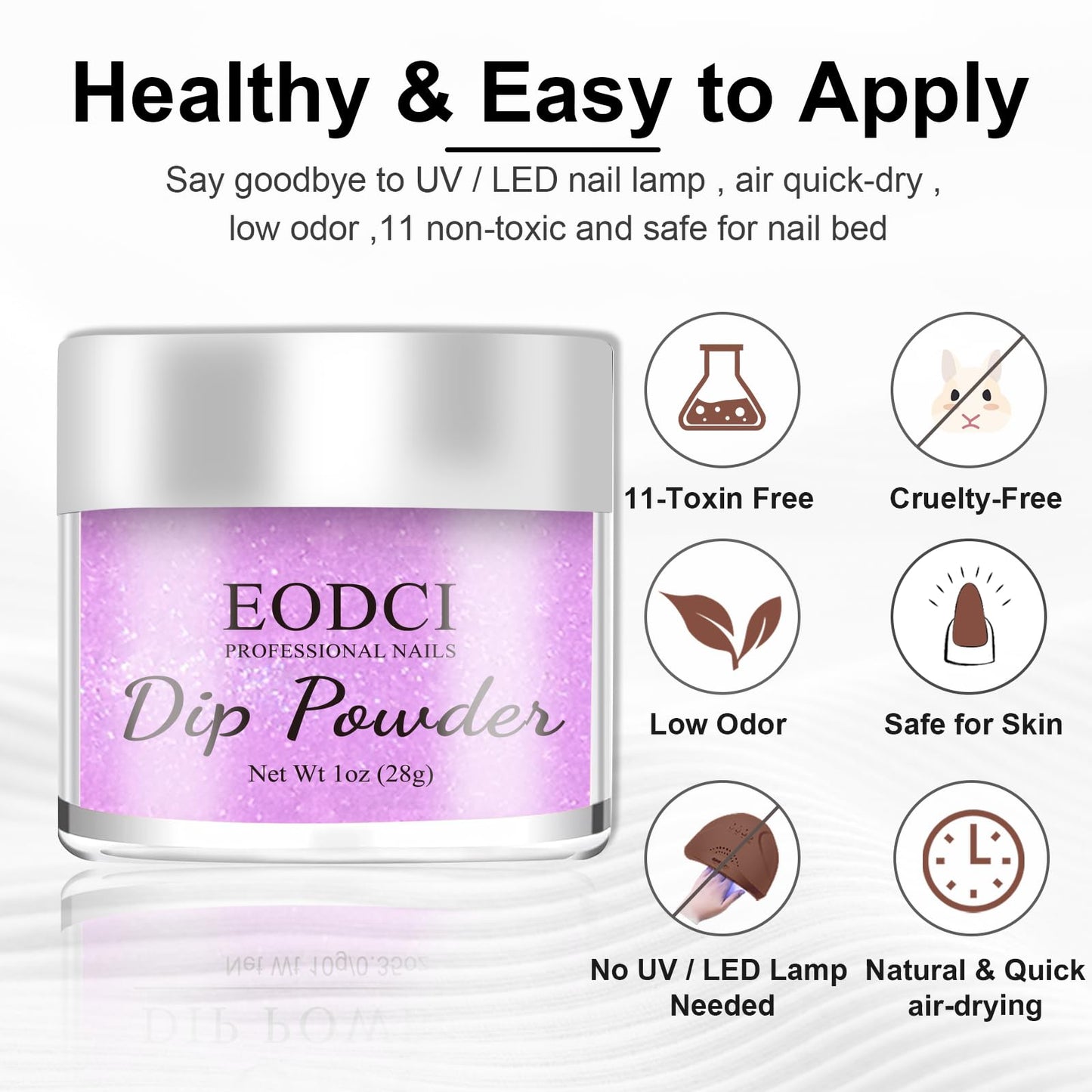EODCI Glitter Dipping Powder Nails, Shimmer Purple Color Dipping powder No UV/LED Lamp Required Long Lasting Dip Nail Colors lasted 21 days Nail Color for Professionals & At-Home DIY 1oz