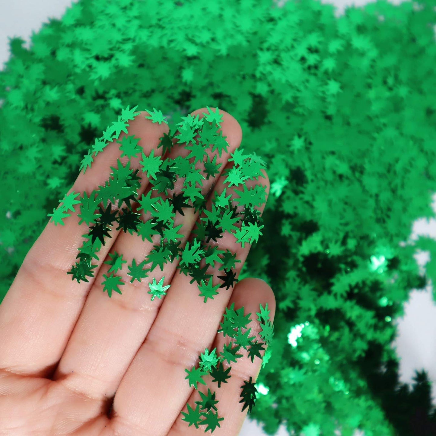 3 Pack - Green, Rainbow & Silver Holographic Leaf Glitter - Solvent Resistant & Cosmetic Grade - Face Body Nails Resin Arts & Crafts, Tumblers, Bath Bombs, Resin - Weed Pot Marijuana Leaf