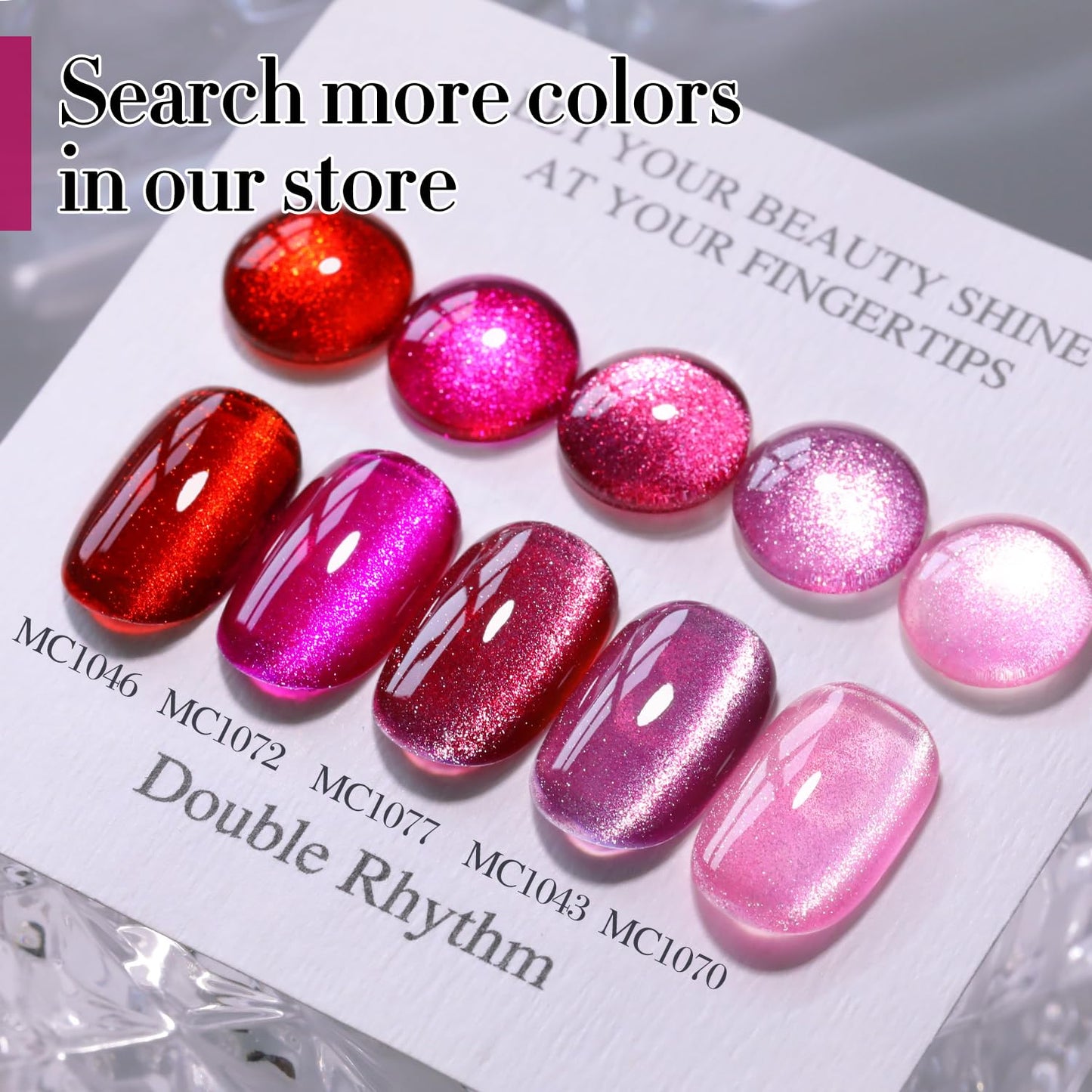 Double Rhythm 15ML Ice Glass Cat Eye Gel Polish with Magnet Holographic Glitter Shimmer Translucent Sheer Color Salon Soak Off Magnetic at Home (Purple Red-MC1072)