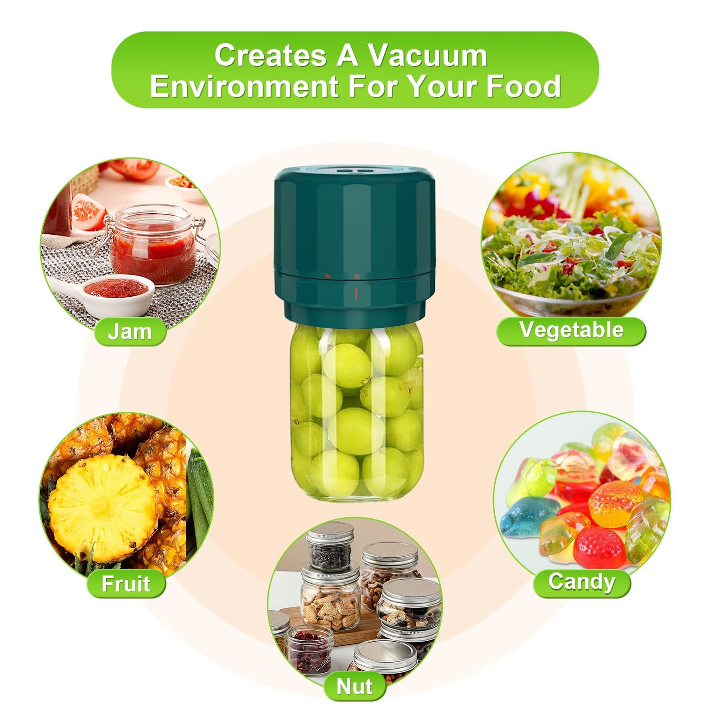 Electric Mason Jar Vacuum Sealer - Mason Jar Vacuum Sealer Kit with Wide Regular Mouth Mason lids - Canning Vacuum Sealer Mason Jar for Food Storage - darkgreen…