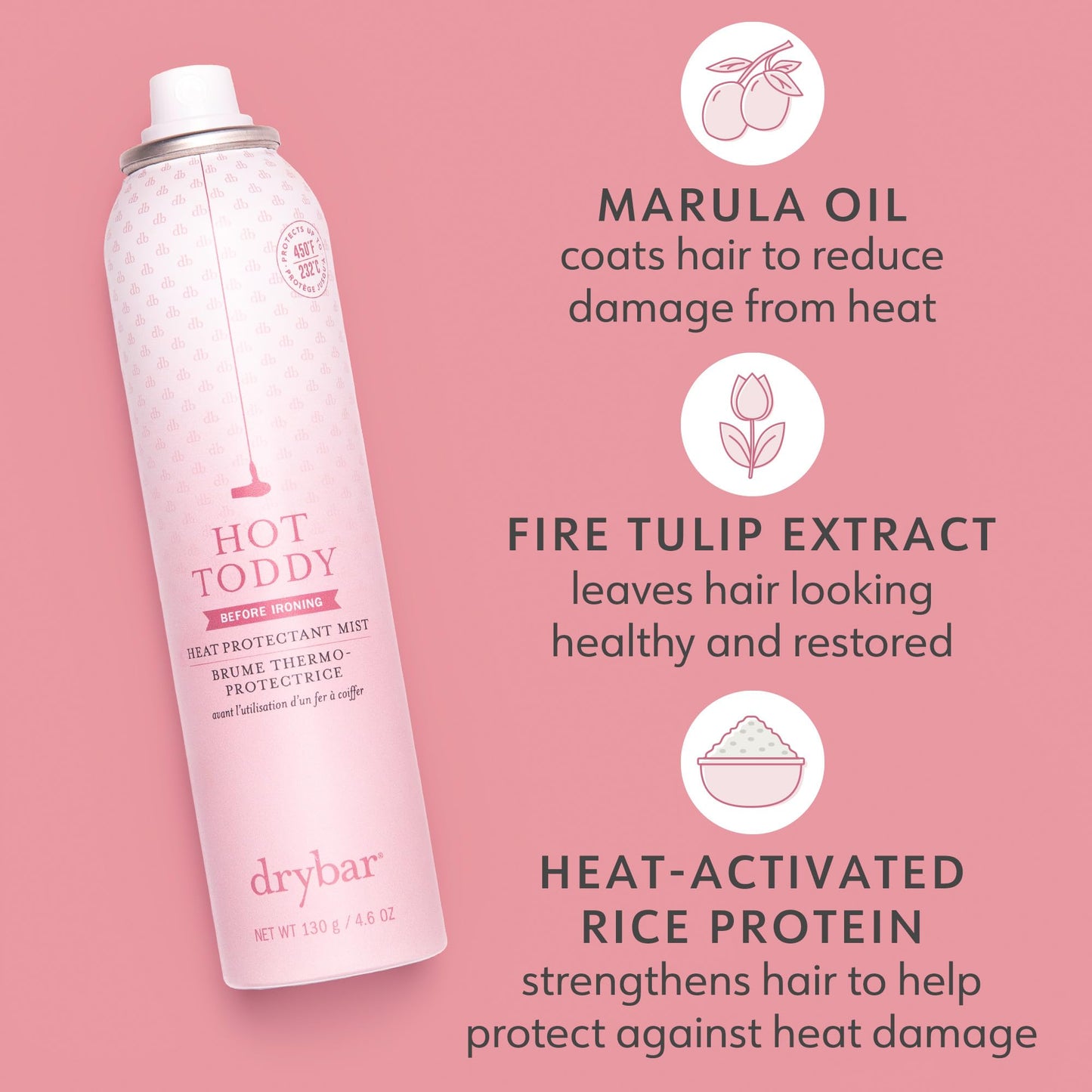 Drybar Hot Toddy Heat Protectant Mist Blanc Scent - Travel Size | Lightweight Heat Protectant for Hair protects from Heat & Styling with Curling, Straightening and Styling Irons
