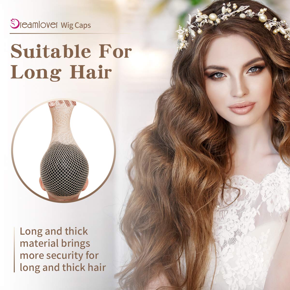 Dreamlover Wig Cap for Long Hair, Hair Net for Wig, Fishnet Wig Cap for Women, Natural Nude, 3 Pieces