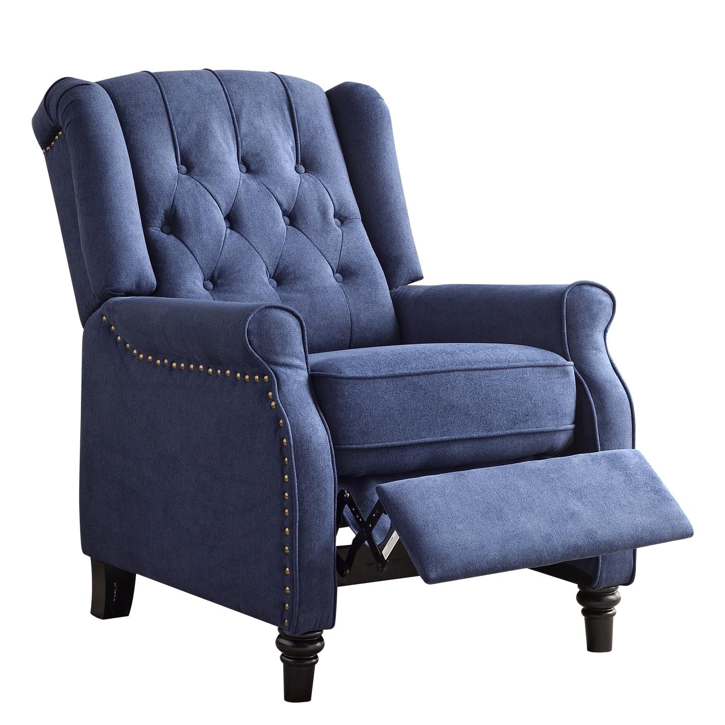 EBELLO 2 Pcs Pushback Recliner Chairs, Fabric Armchair Push Back Recliner with Rivet Decoration, Single Sofa Accent Chair for Living Room, Bedroom, Blue