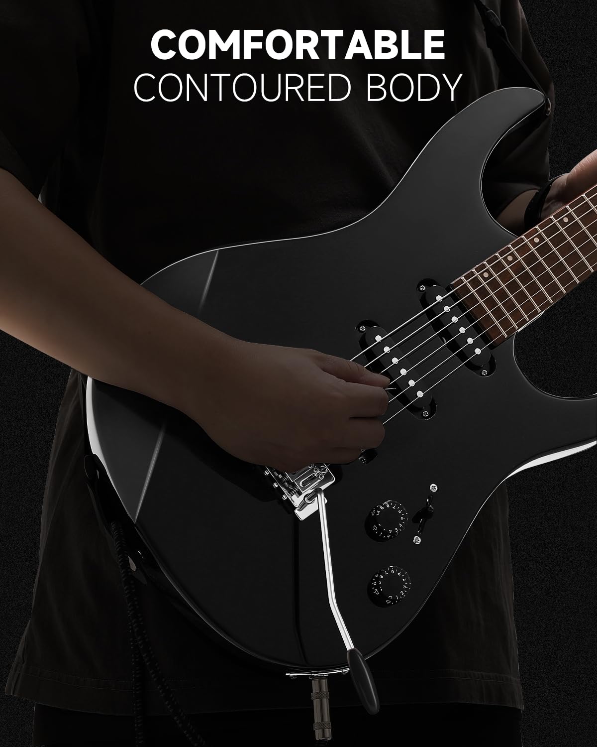 Donner DMT-66 39 Inch Full Size Electric Guitar for Beginner, Starter Electric Guitar Kit with Bag, Black