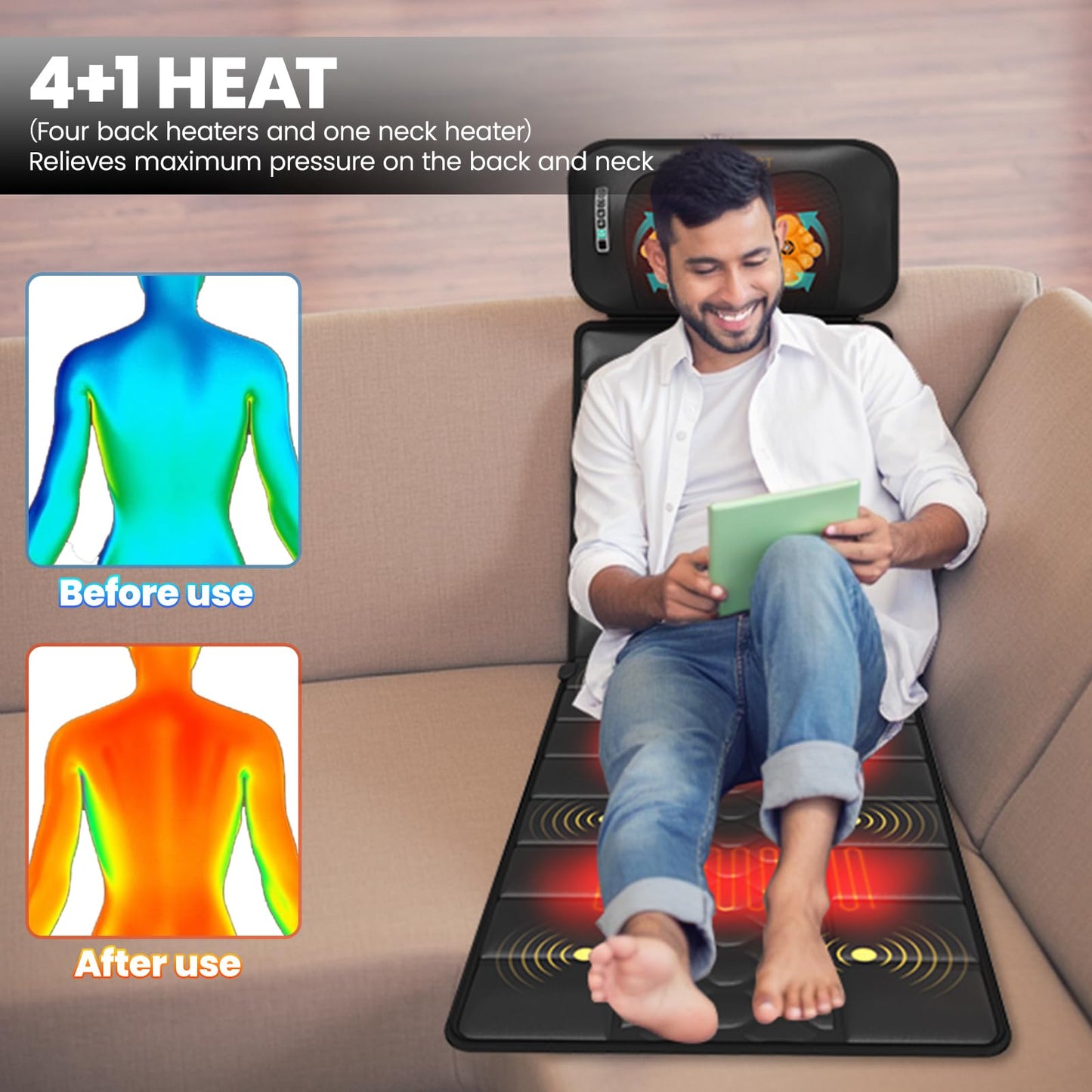 DOPICT Massage Mat, Detachable Neck Massager, Full Body Vibration Heating, Massage Pad with 10 Vibrating Motors and 9 Speed Settings for Home Office Use, Black