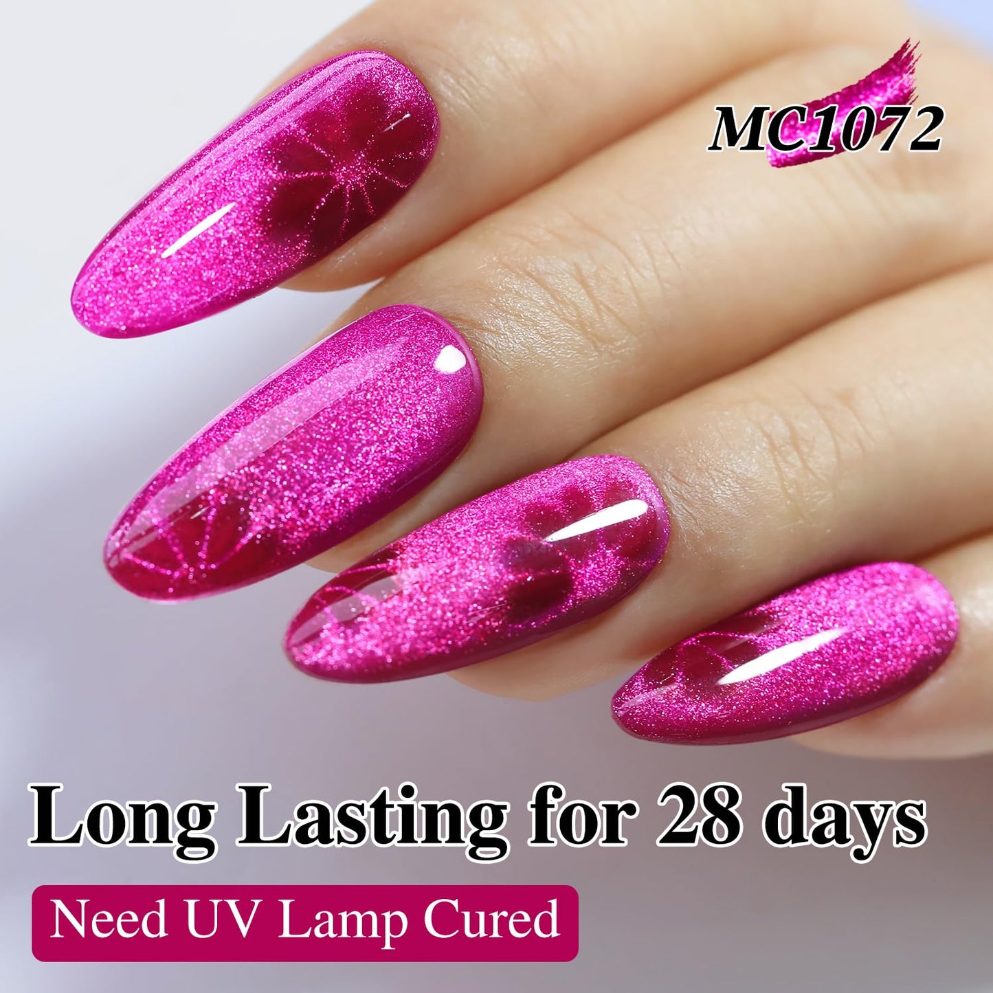 Double Rhythm 15ML Ice Glass Cat Eye Gel Polish with Magnet Holographic Glitter Shimmer Translucent Sheer Color Salon Soak Off Magnetic at Home (Purple Red-MC1072)