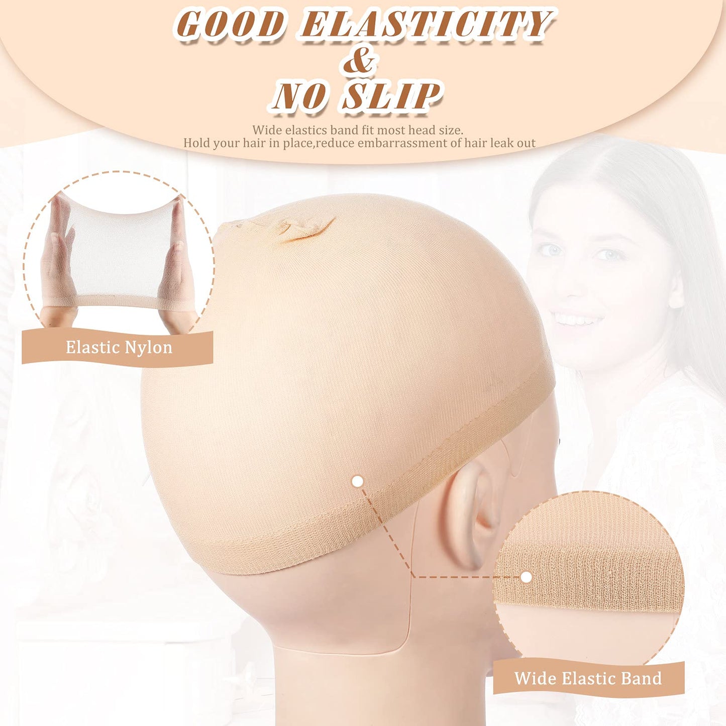 100 Pieces Wig Cap Elastic Medium Nylon Stocking Caps Stretchy Stocking Wig Caps Secure Your Hair, Lightweight, Breathable (Beige)