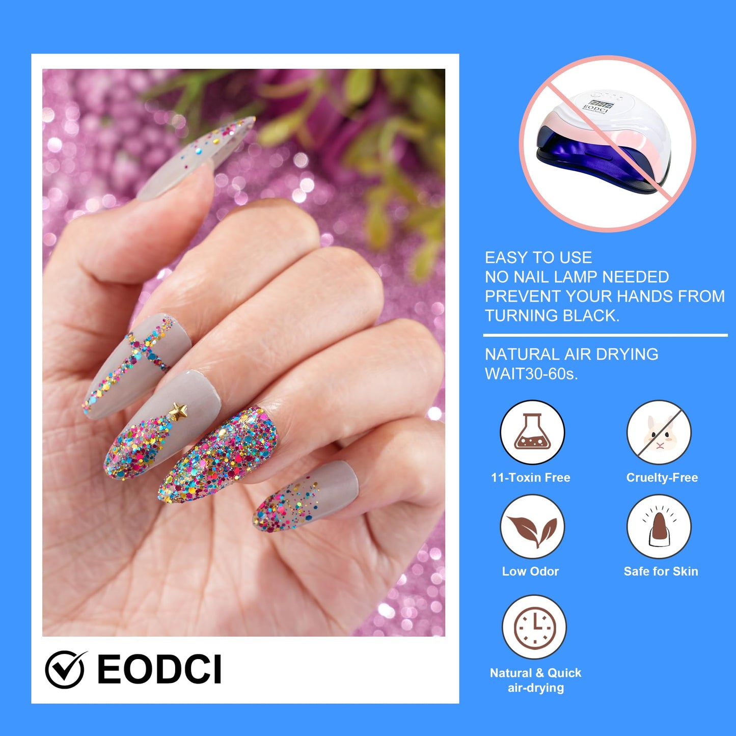 EODCI Dip Powder Glitter Blue Color 1 Oz/28g Sequin Nail Dipping Powder French Nails Art Starter Manicure DIY Salon Home Gift for Women,No Need Nail Lamp Cured
