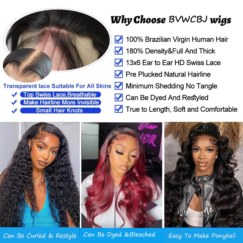 13x6 Lace Front Wigs Human Hair 180% Density Body Wave Lace Front Wigs Human Hair 20 Inch HD Transparent Lace Frontal Wigs Human Hair Glueless Human Hair Wigs for Women Natural Black Color