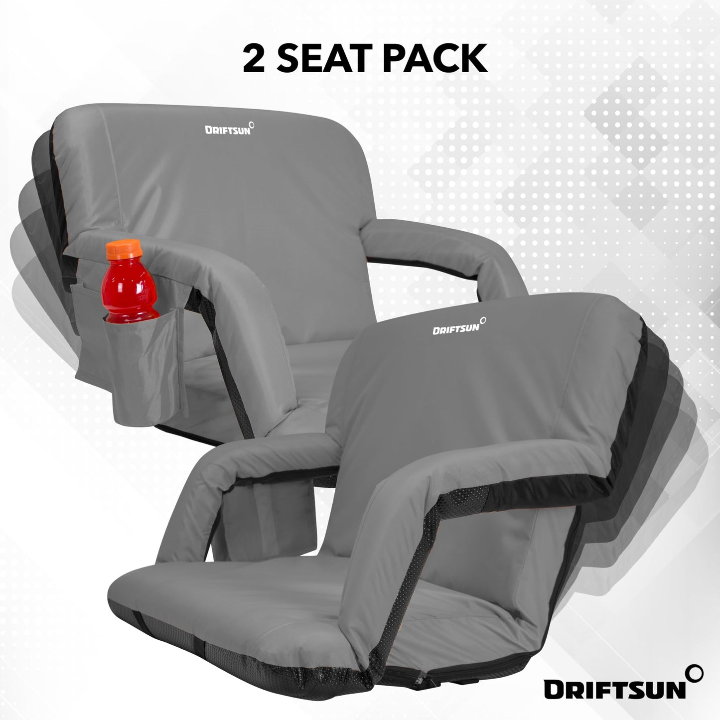 Driftsun 2 Pack Extra Wide Stadium Seats with Back Support - Deluxe Foldable Stadium Chairs for Bleachers - Folding Waterproof Sport Chair - Easy to Transport