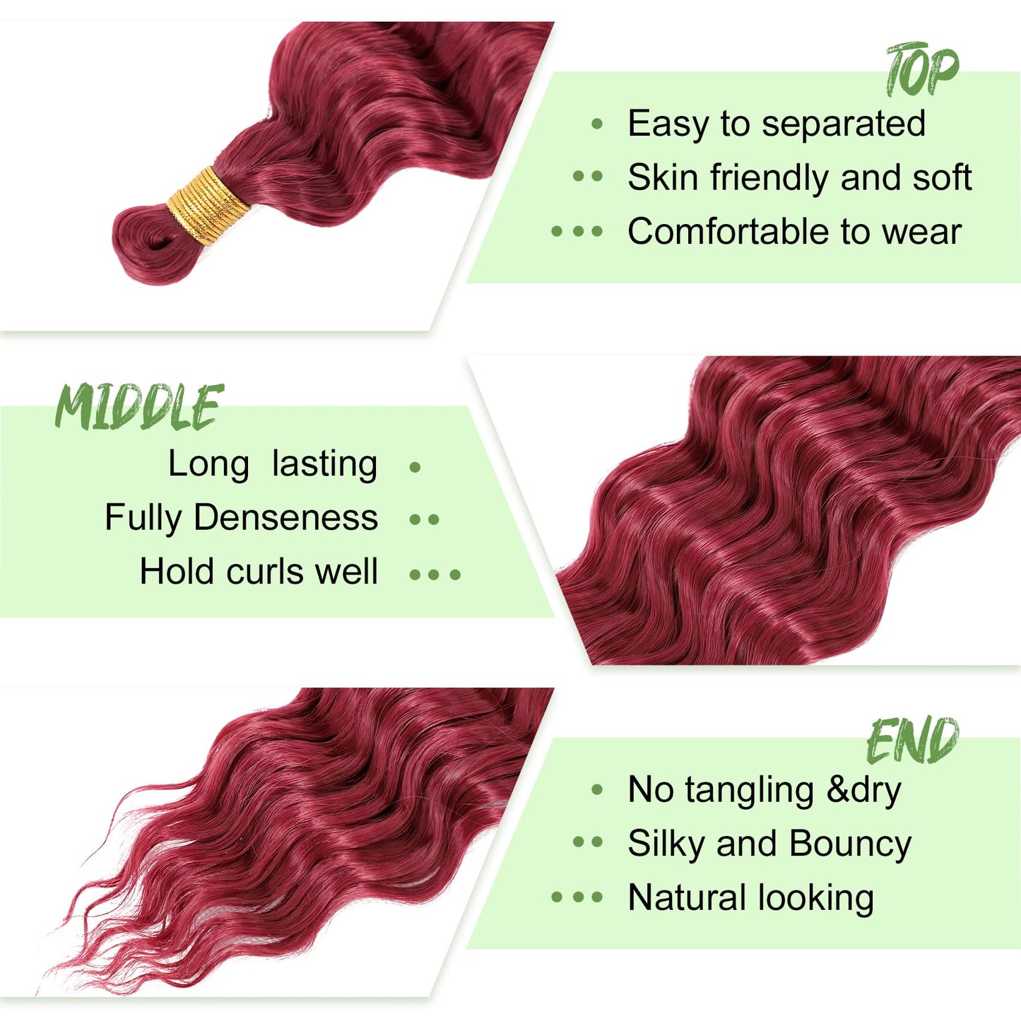Eerya Long Curly Braiding Hair 18 Inch 2 Packs Burgundy Ocean Wave Crochet Hair for Black Women Deep Wave Braiding Hair for Boho Braids (18 inch, BUG)