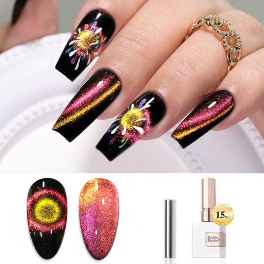 Double Rhythm 0.5 OZ Cat Eye Gel Polish with Magnet 15ML Holographic Glitter Shimmer Translucent Jelly Color Magnetic Nail Polish Salon DIY at Home (MC1050)