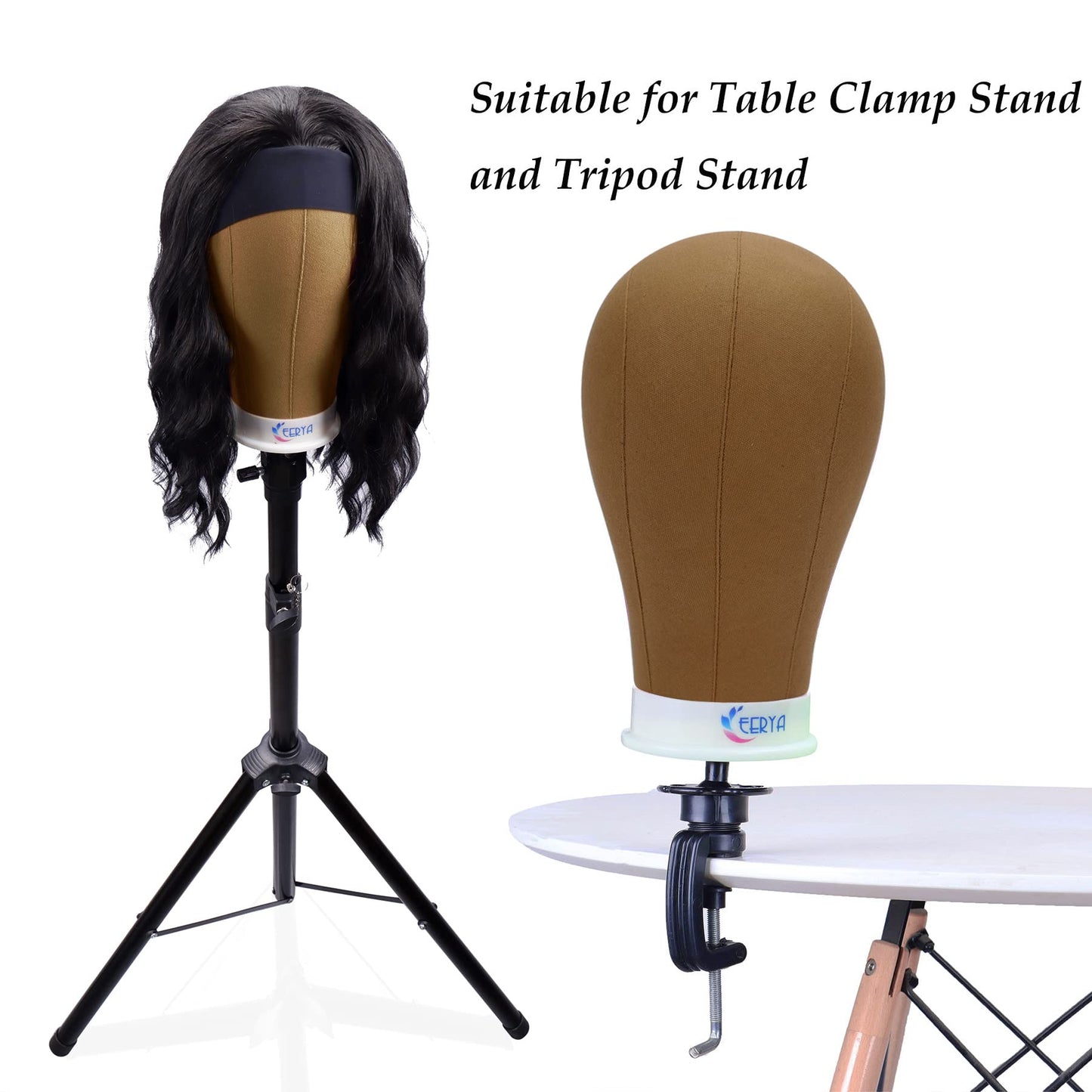EERYA Wig Head Canvas Block Head 22 Inch Wig Head Stand for Making Wig Display Styling Brown Poly Canvas Block Wig Head with Stand Mannequin Head with Mount Hole Manikin Head Wig Stand(22 Inch,Brown)