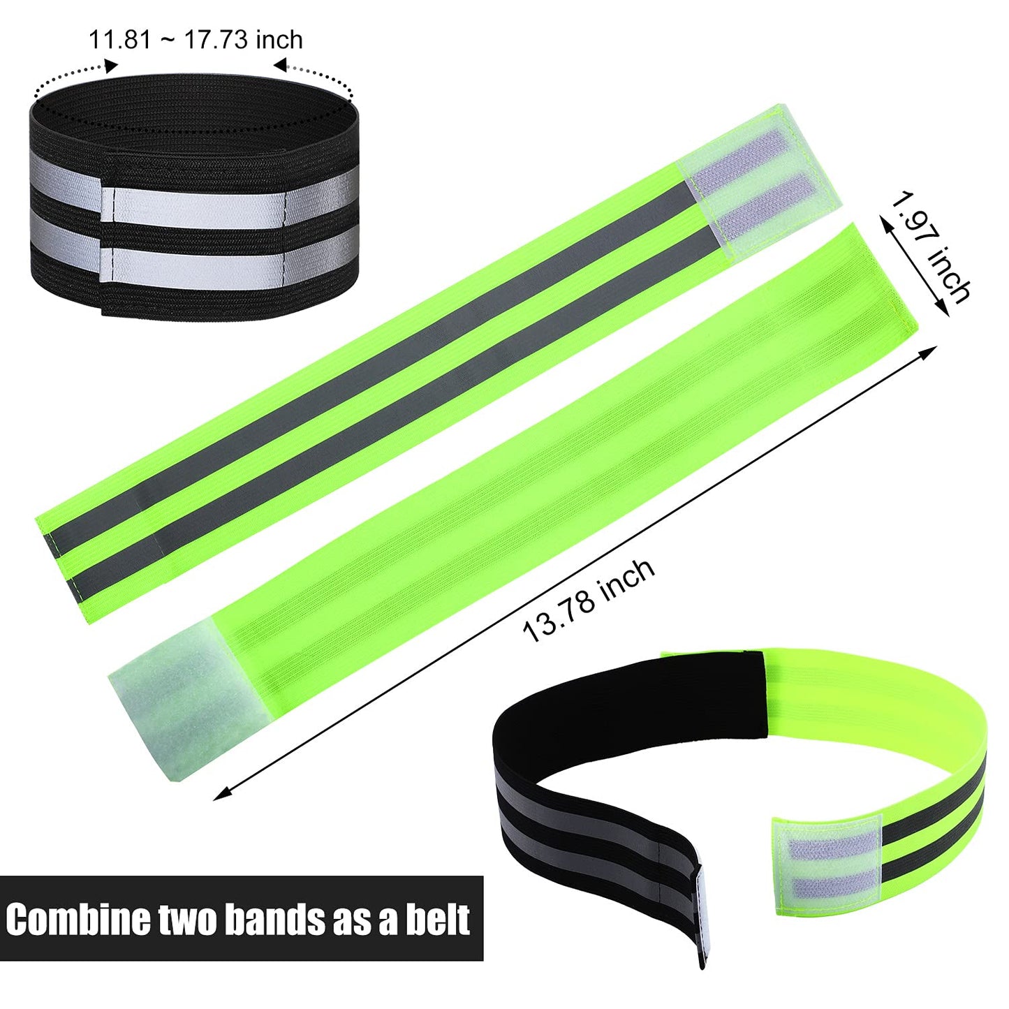 16 Pieces Reflective Bands Reflector Bands for Wrist, Arm, Ankle, Leg, High Visibility Reflective Gear Safety Reflector Tape Straps for Night Walking, Cycling and Running (Green, Black)