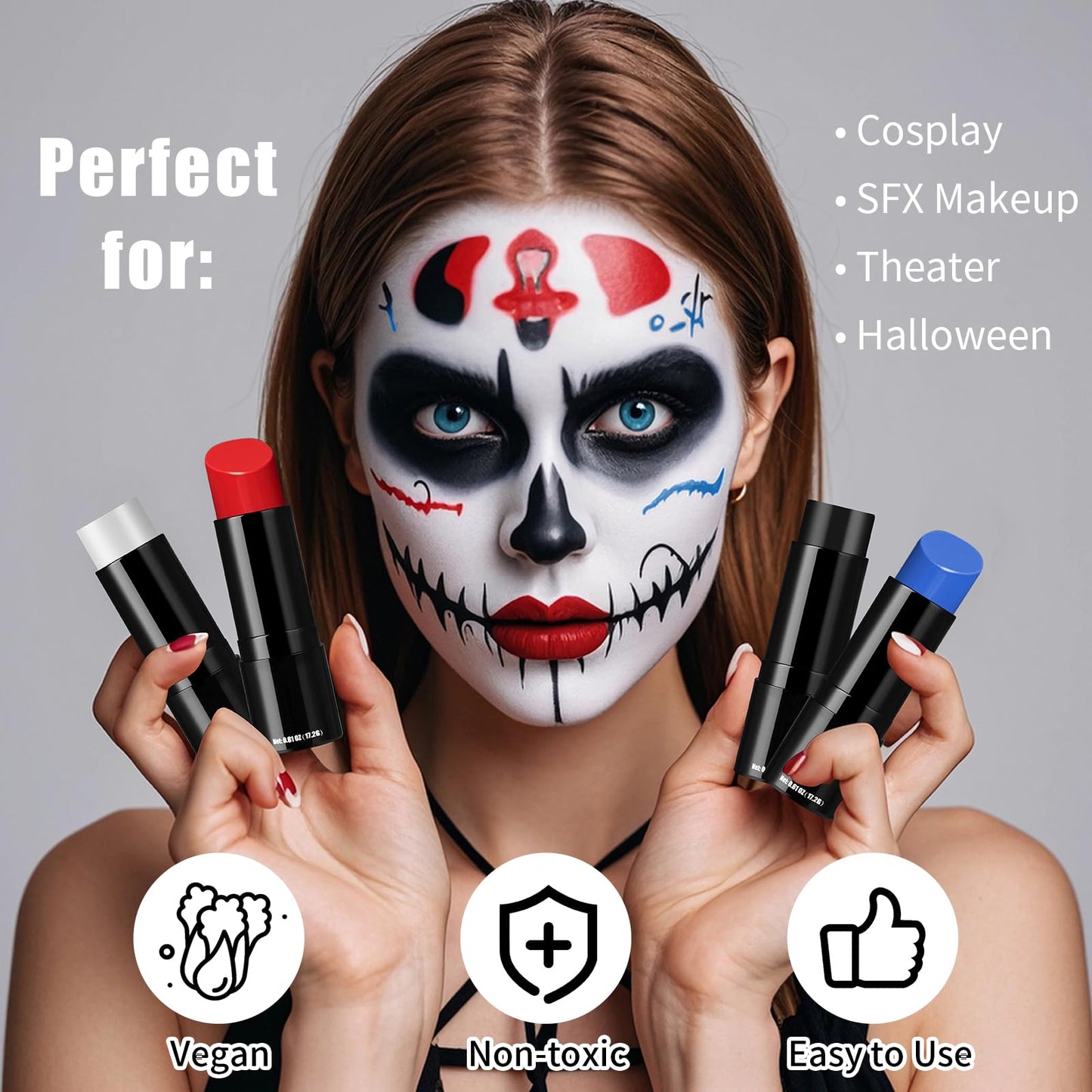 Drawdart Black Cream-Blendable Face Paint Stick, Portable Eye Black Stick for Sports, Full-coverage Cream Face Paint for Halloween SFX Makeup Cosplay Joker Costume Parties