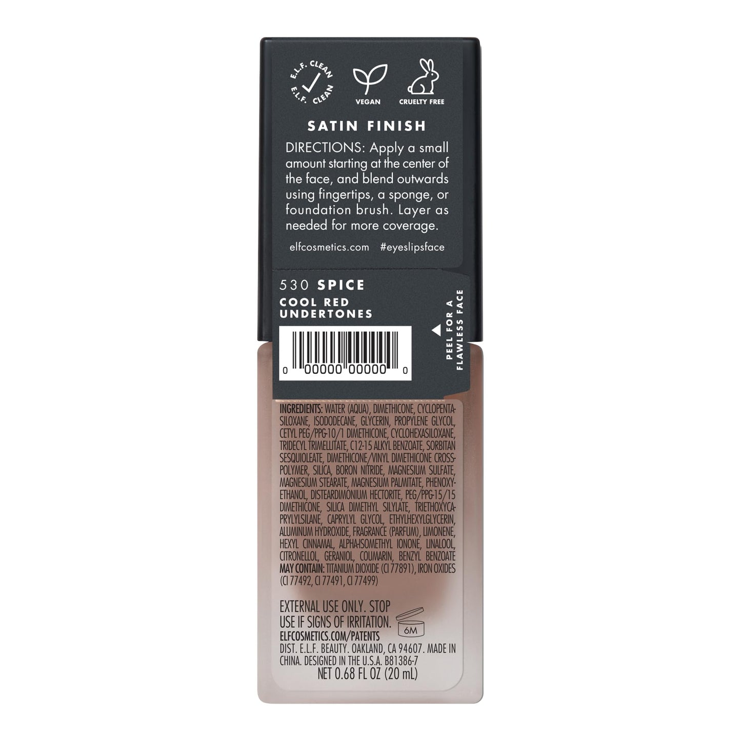 e.l.f. Flawless Satin Foundation, Lightweight & Medium Coverage, Semi-Matte Finish, Vegan & Cruelty-Free, Spice, 0.68 Fl Oz (20mL)