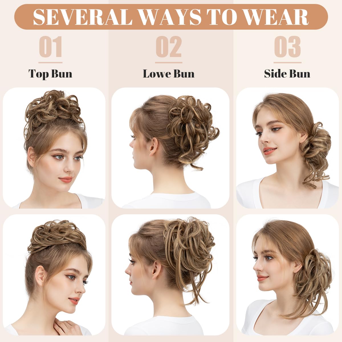 SARLA 2PCS Messy Bun Hair Pieces for Women Detachable Claw Clip Wavy Curly Synthetic Hairpieces for Updos with Tendrils Fake Scrunchies Ponytail Extension Ivory Blonde