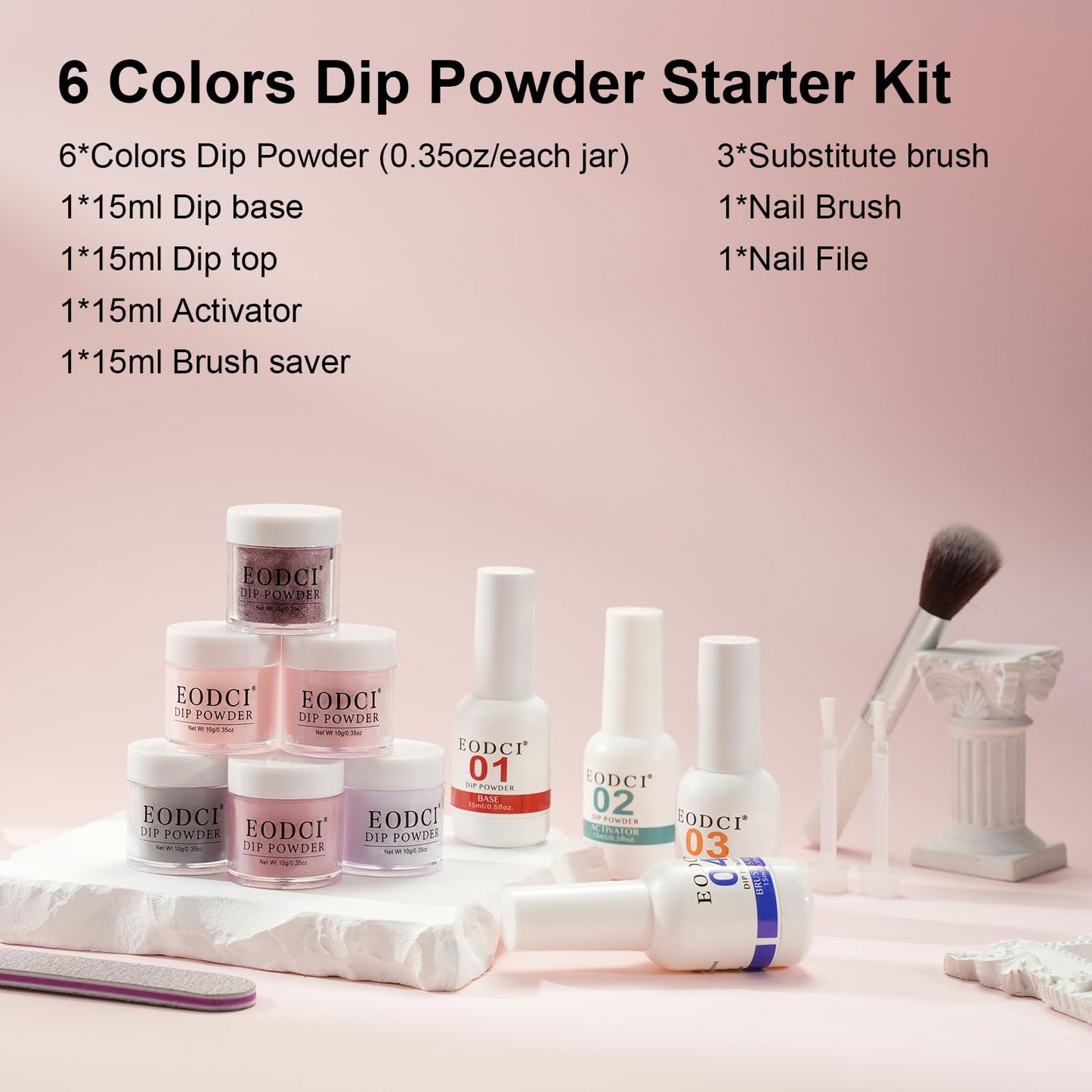 Eodci Dip Powder Nail Set, 6 Colors Nude Series 12 Pcs Dipping Powder Kit With Base & Top Coat/Activator/Brush Saver,Nail Art Dip Manicure Kits Odor-Free&Long-Lasting, No Needed Nail Lamp Curing