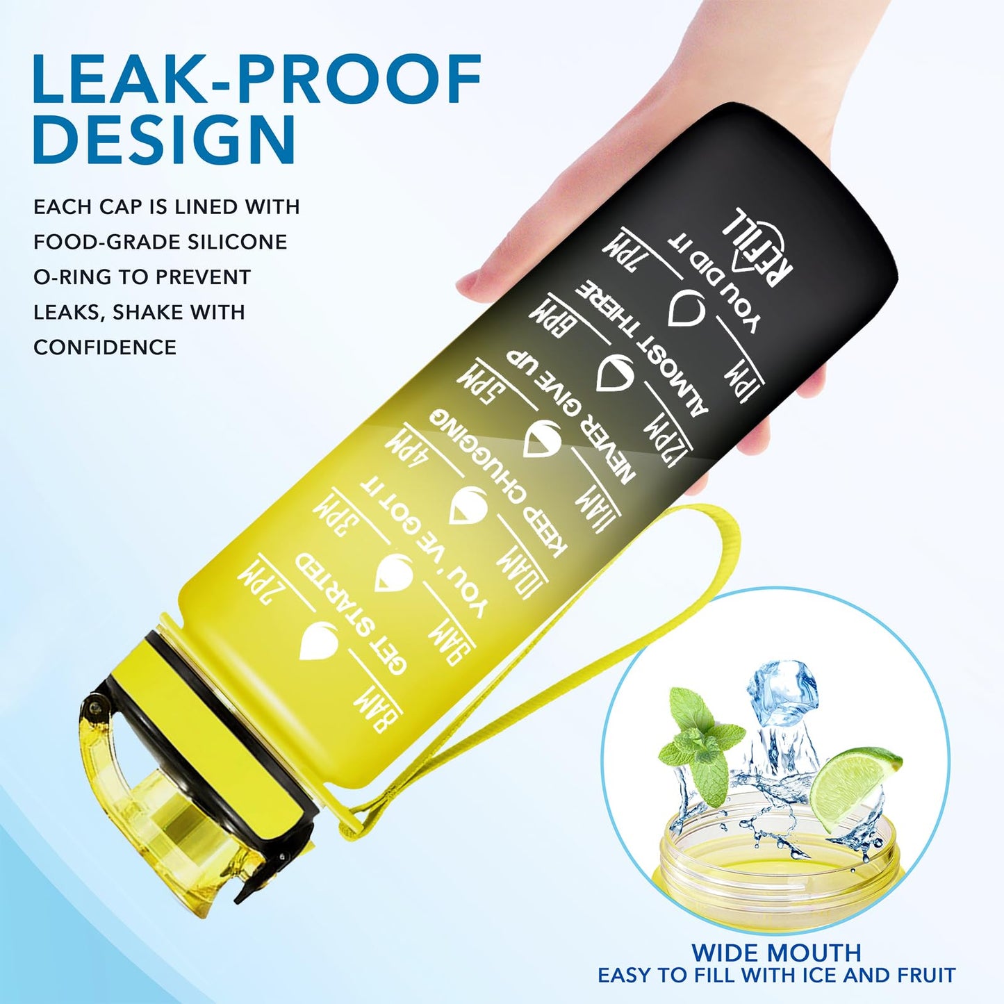 Enerbone 32 oz Water Bottle, Leakproof BPA & Toxic Free, Motivational Water Bottle with Times to Drink and Straw, Fitness Sports Water Bottle with Strap for Office, Gym, Outdoor Sports