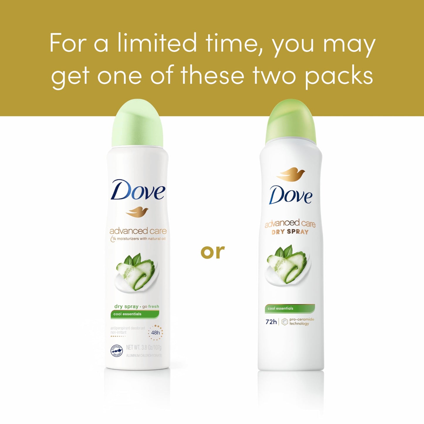 Dove Advanced Care Antiperspirant Deodorant Dry Spray Cool Essentials 4 Count Antiperspirant deodorant for helping your skin barrier repair after shaving With Pro Ceramide Technology 3.8 oz