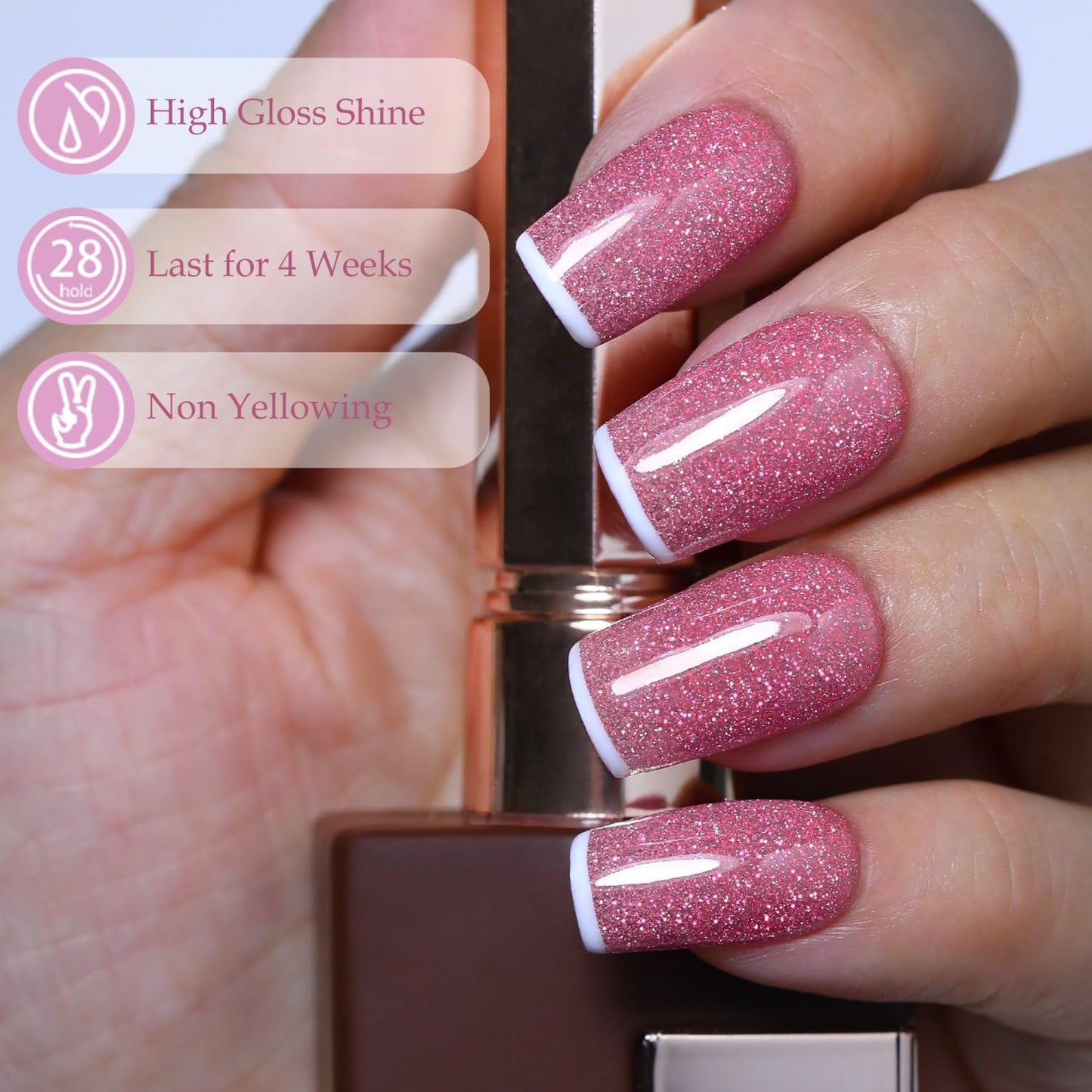 Double Rhythm 15ML Glitter Gel Polish Shimmer Reflective Holographic Color Magnetic for Nail Art Salon DIY at Home (B1090-Pink Spetre)