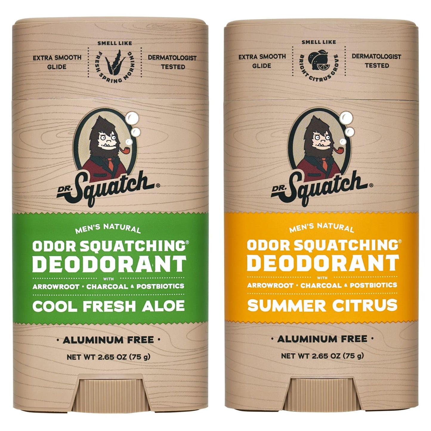 Dr. Squatch Natural Deodorant for Men – Odor-Squatching Men's Deodorant Aluminum Free - Summer Citrus + Cool Fresh Aloe (2.65 oz, 2 Pack)