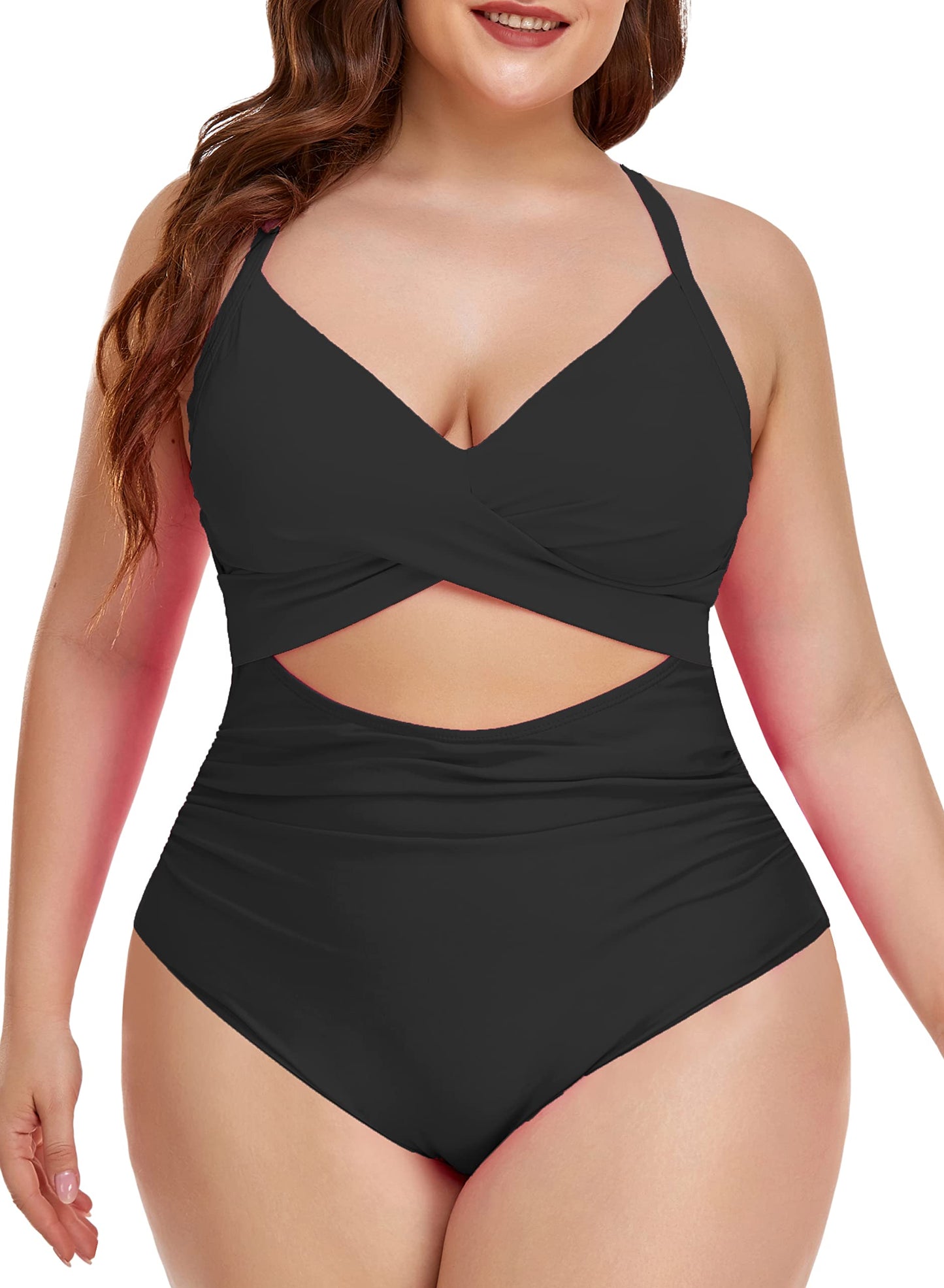 Eomenie Women's One Piece Swimsuits Tummy Control Cutout High Waisted Bathing Suit Wrap Tie Back 1 Piece Swimsuit Black