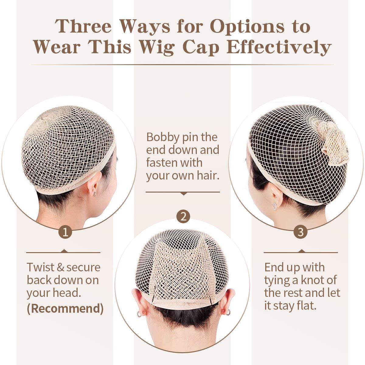 Dreamlover Wig Cap for Long Hair, Hair Net for Wig, Fishnet Wig Cap for Women, Natural Nude, 3 Pieces