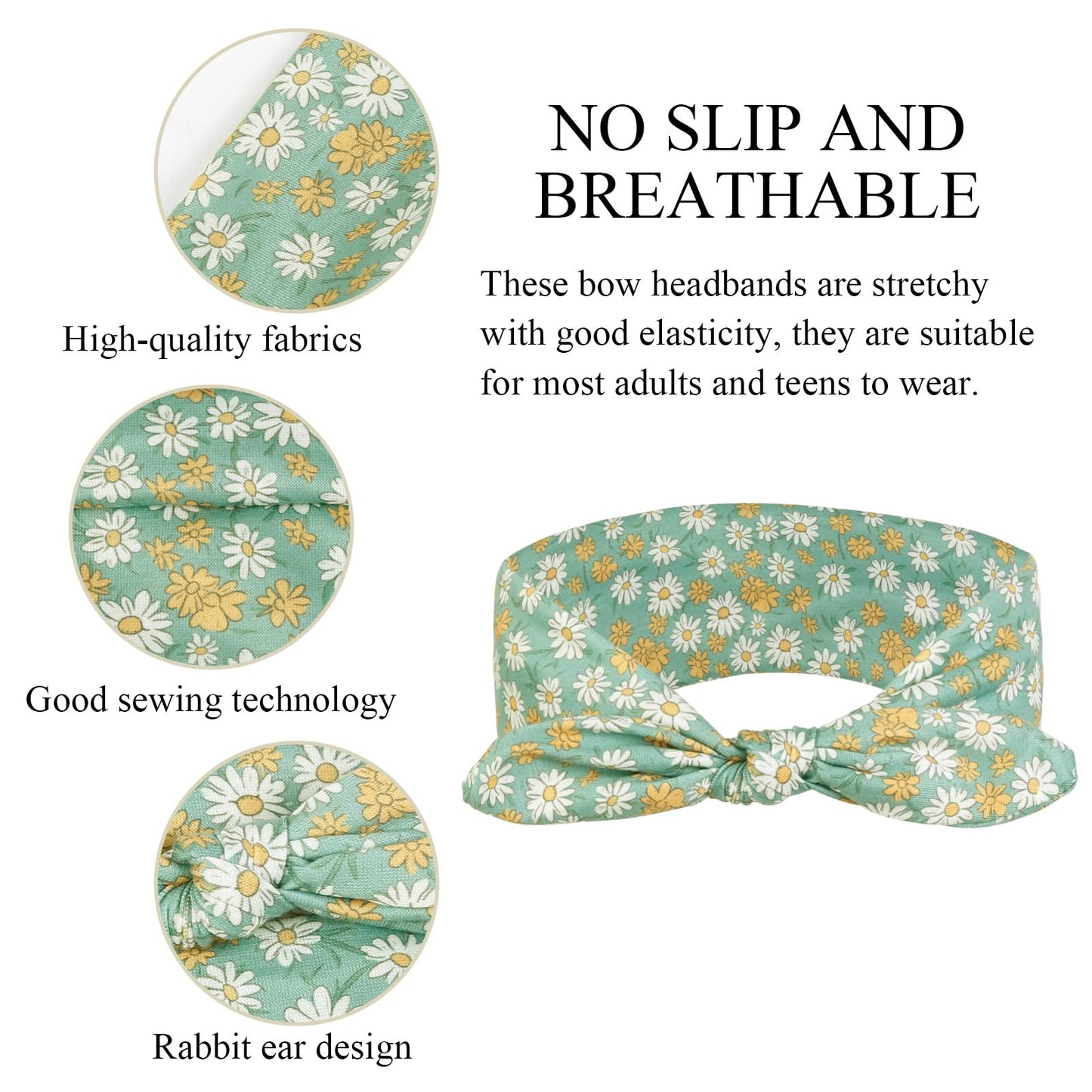 12 Pack Wild Floral Bow Headbands for Women Elastic Headwraps Hair Band Yoga Running Sports Knotted Hair Bands Stretchy Rabbit Ears Turban Fashion Sport Cute Hair Accessories