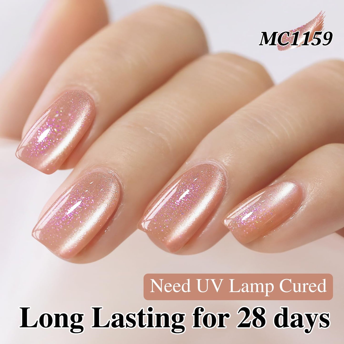 Double Rhythm 0.5 Oz Cat Eye Gel Polish with Magnet Same Color Same Bottle Holographic Glitter Shimmer Translucent Color Salon Soak Off Magnetic Nail at Home (Nude Apricot-MC1159)