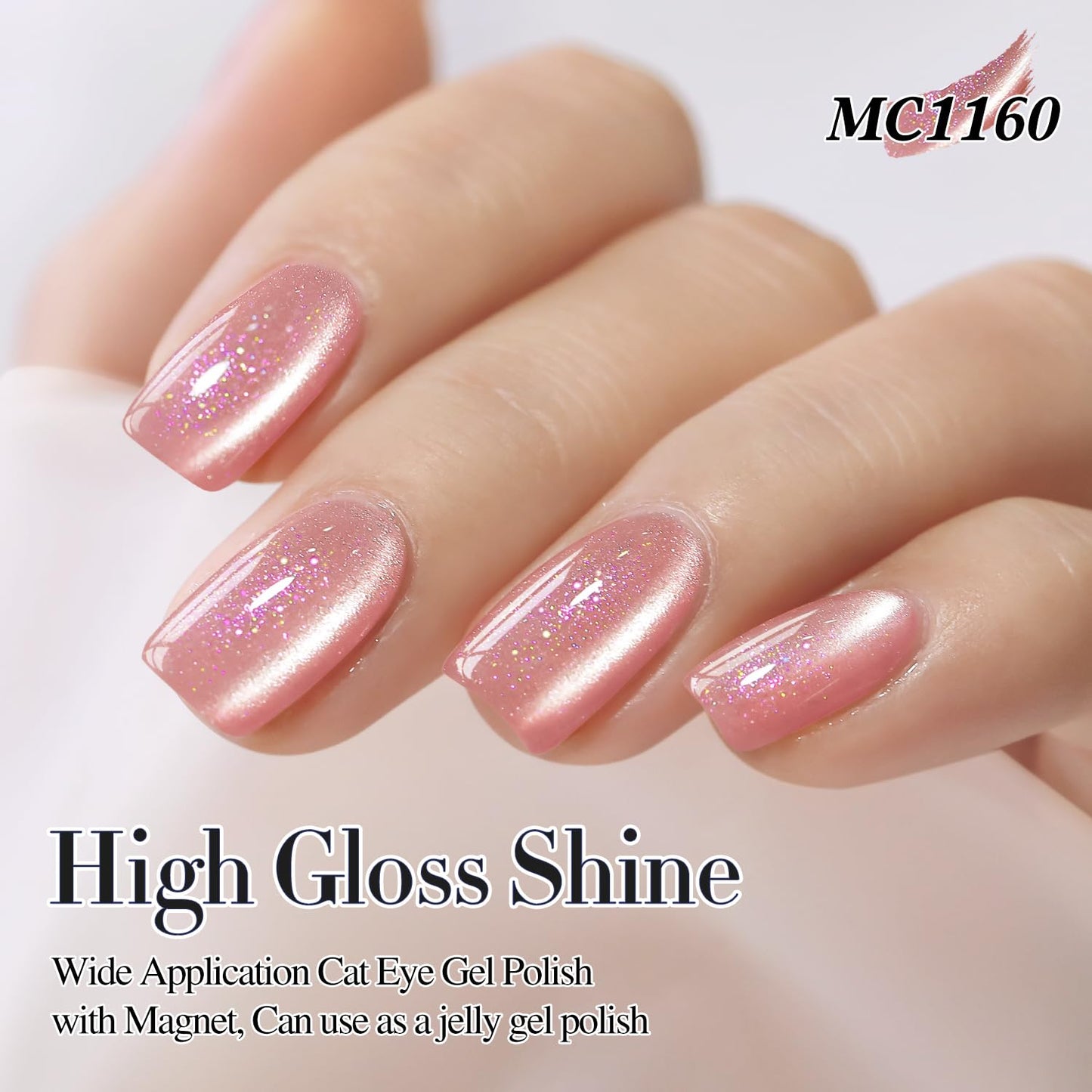 Double Rhythm 0.5 Oz Cat Eye Gel Polish with Magnet Same Color Same Bottle Holographic Glitter Shimmer Translucent Color Salon Soak Off Magnetic Nail at Home (Peach Pink-MC1160)