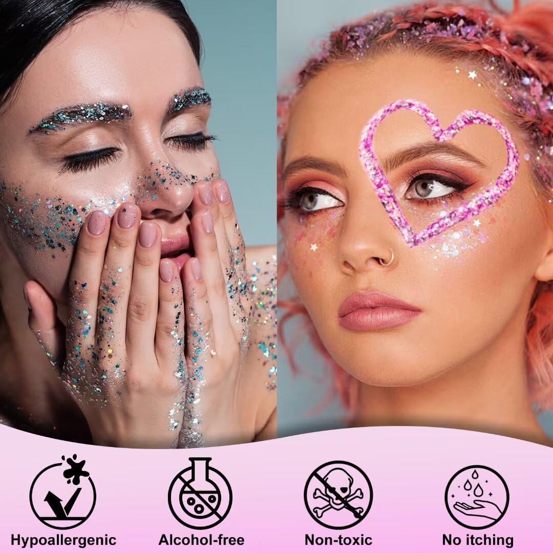 Drawdart Pink Body Glitter Gel,Singer Concerts Lover Heart Face Glitter Gel,Face Body Chunky Glitter Makeup for Festivals,Raves,Anime Cosplay - Safe for Face 50ml