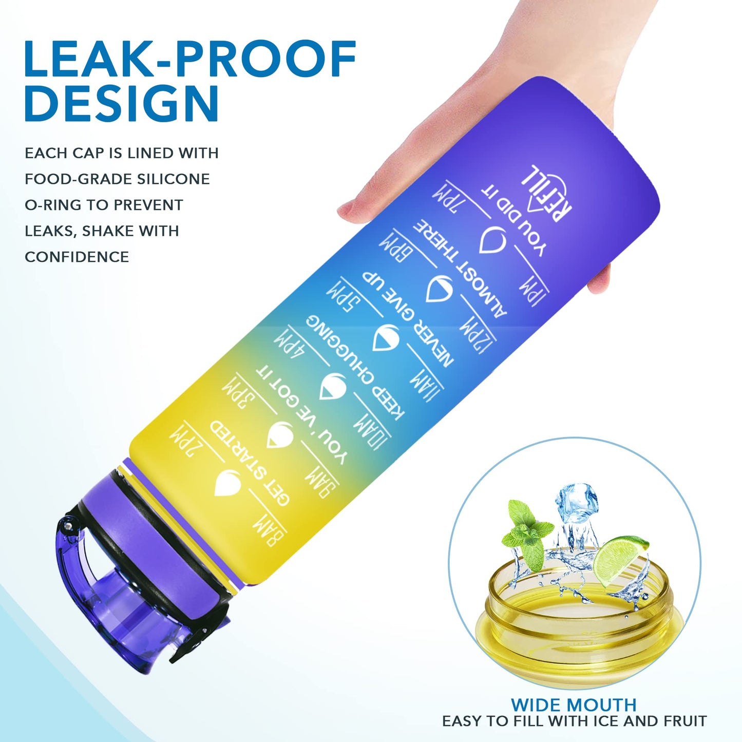 Enerbone 32 oz Water Bottle, Leakproof BPA & Toxic Free, Motivational Water Bottle with Times to Drink and Straw, Fitness Sports Water Bottle with Strap for Office, Gym, Outdoor Sports
