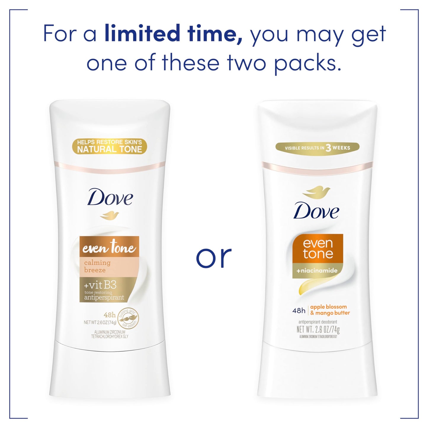 Dove Even Tone Antiperspirant Deodorant Stick Apple Blossom & Mango Butter For Uneven Skin Tone 2.6 oz