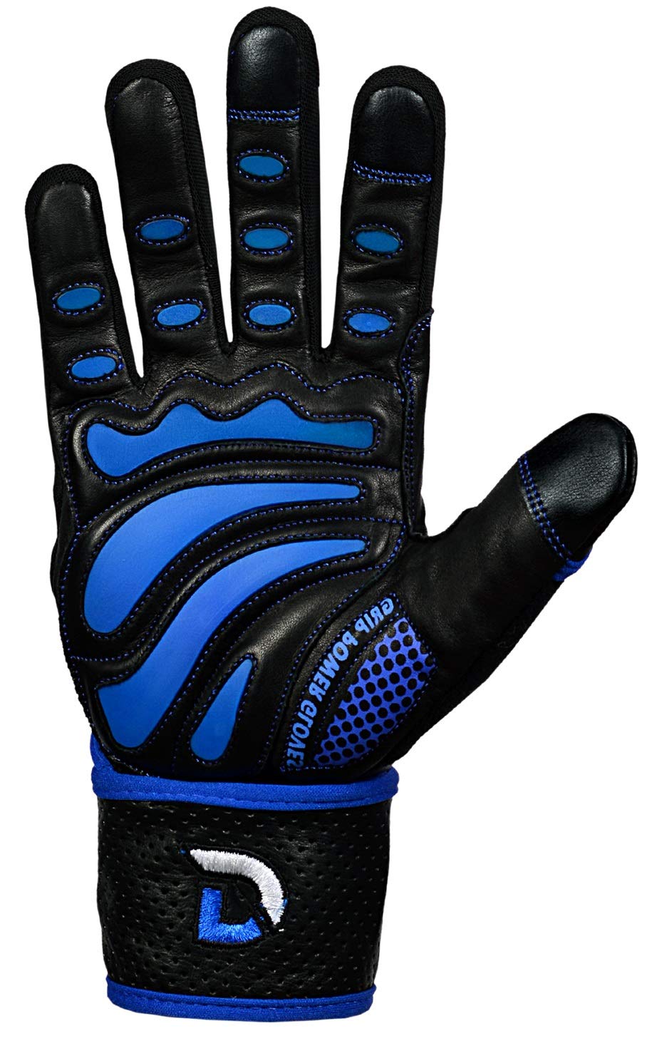 Elite Leather Gym Gloves with Built in 2" Wide Wrist Wraps Best Grip & Design for Weightlifting Power Lifting Bodybuilding & Strength Training Workout Exercises (Full Fingers Blue, Medium)