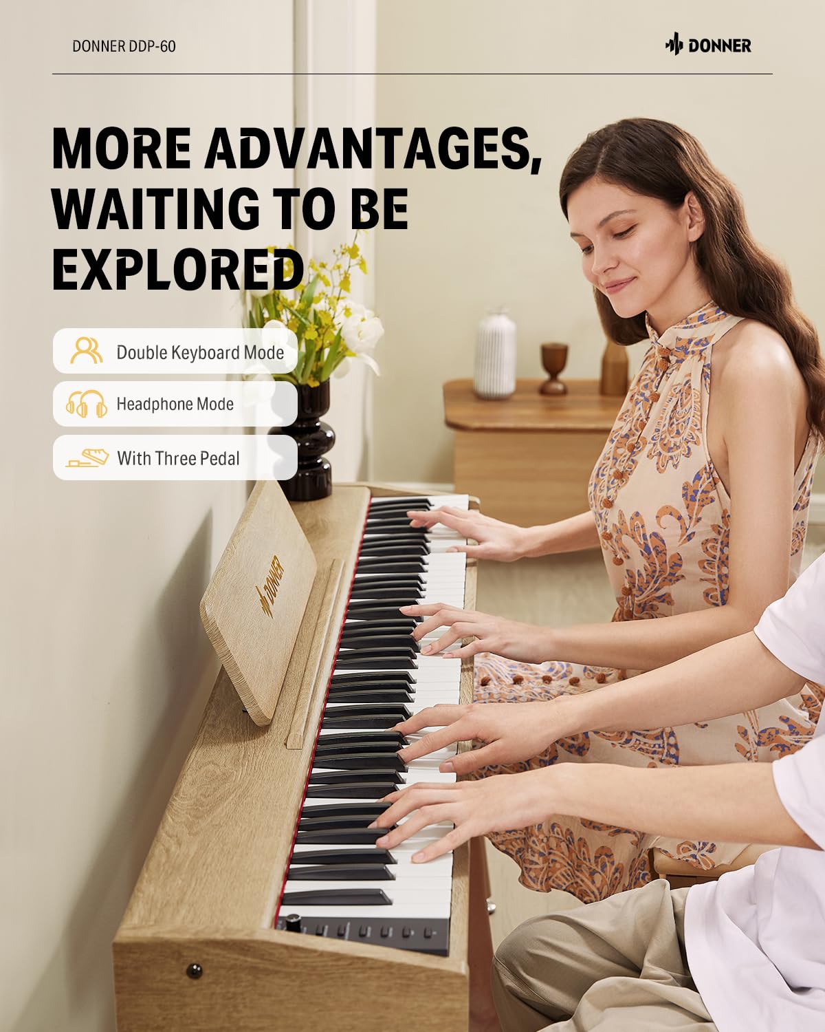 Donner OURA DDP-60 88 Key Digital Piano: Full Size Keyboard, Sensitive Touch, 8 Reverbs, Recording, 128 Voices. Includes Three Pedal, Electric Piano Keyboard for Beginners