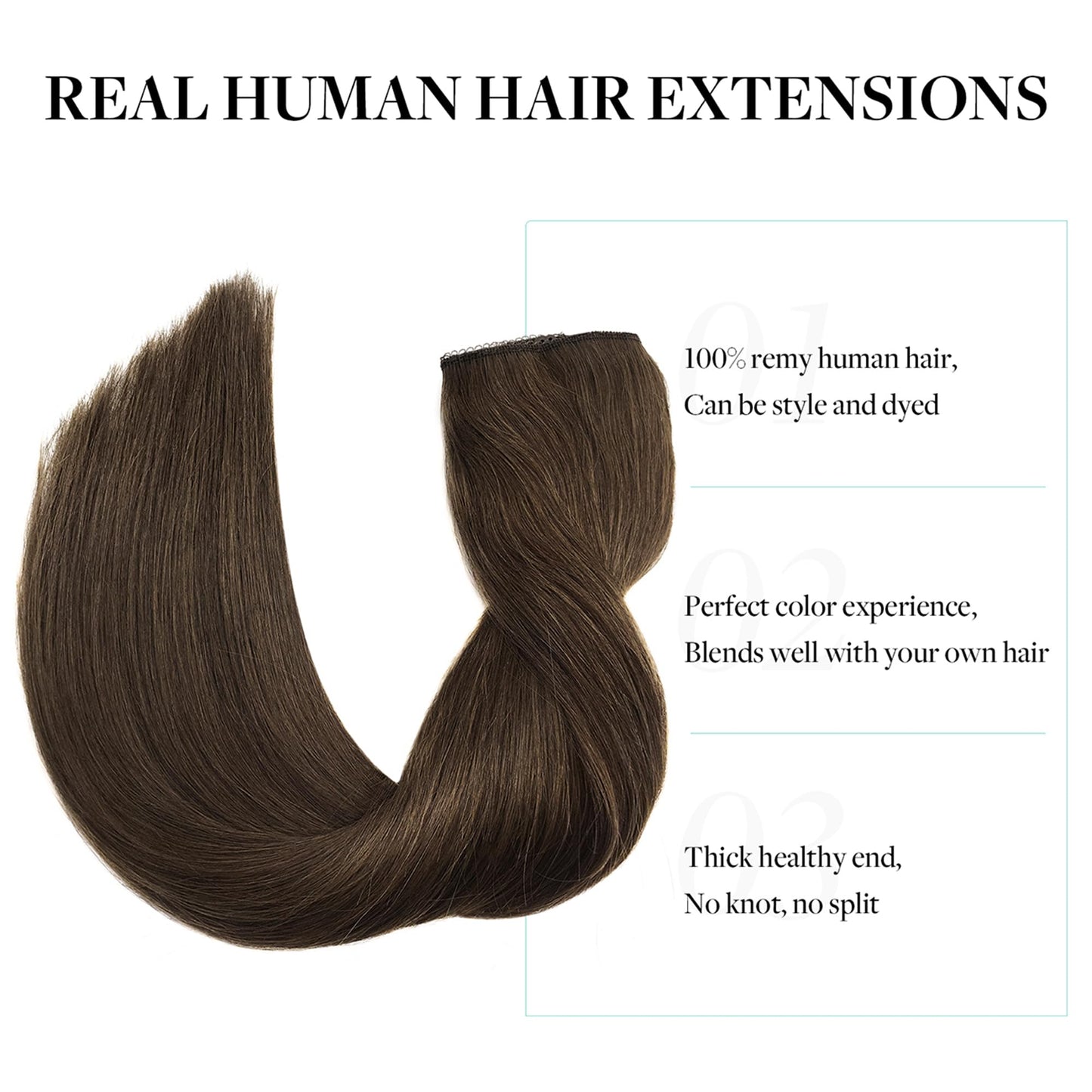 DOORES Hair Extensions Human Hair Chocolate Brown 16 Inch 95g Wire Hair Extensions Invisible Hairpiece Wire Extensions Natural Secret Fish Extensions