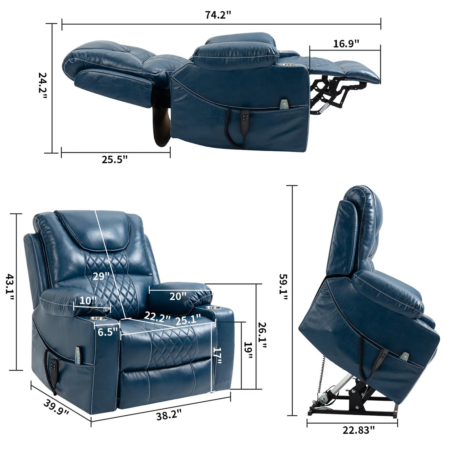 ERYE Oversized Electric Power Lift Recliner Chair for Elderly W/Massage and Heat, Infinite Positions 2 Remote Controllers Faux Leather Upholstered Recliner&Armchair W/Side Pockets & Cupholders