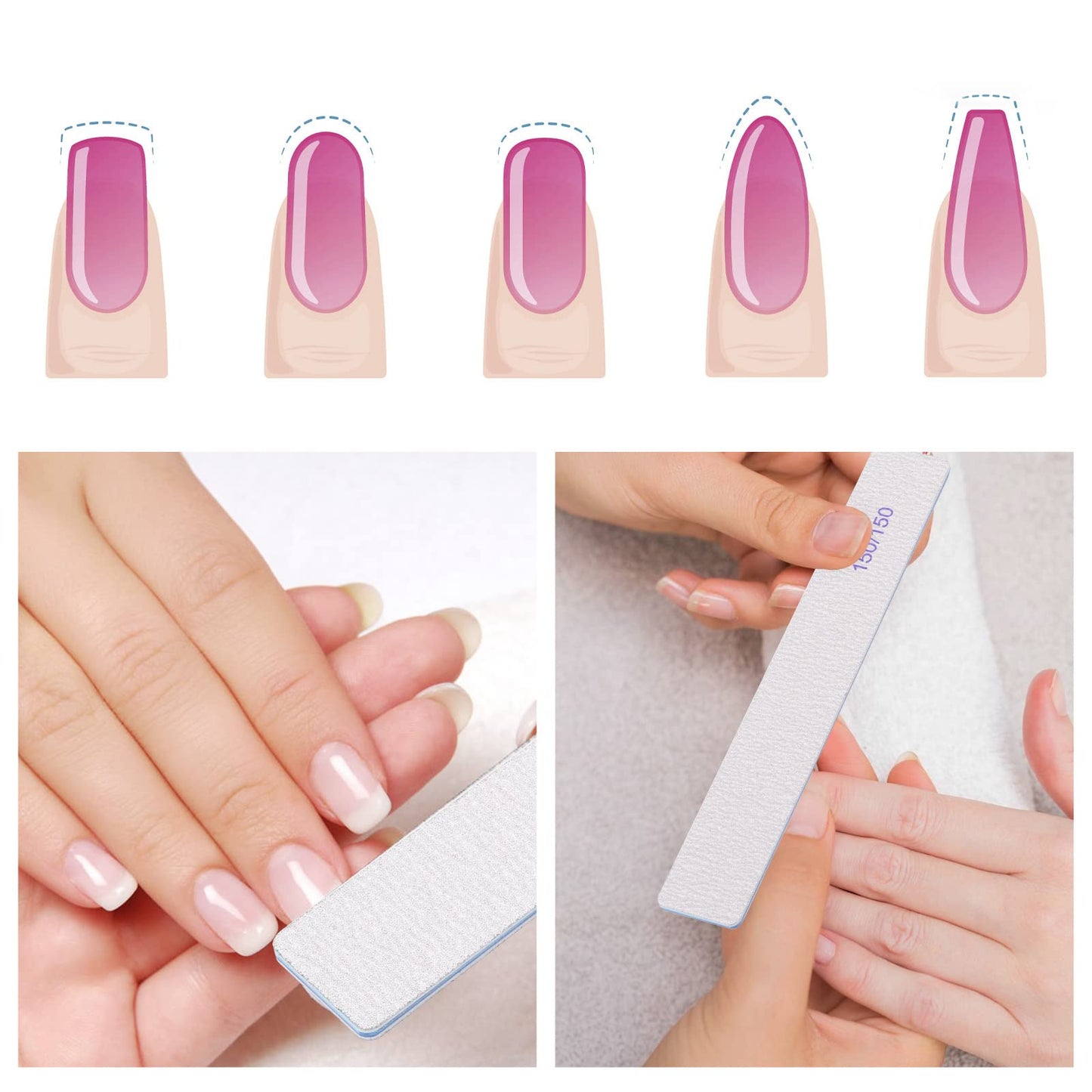 100 Pieces Rectangle Nail Files 150/150 Grit Reusable Buffering Files Double Sided Emery Boards for for Acrylic Nails, Gel Nails, Natural Nails