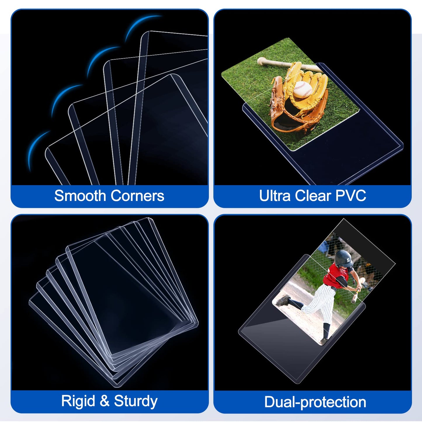 100 Toploaders and 100 Clear Sleeves, Sooez 35 PT Toploaders Card Protectors, 3" x 4" Hard Plastic Card Sleeves Baseball Card Protector, Topload Card Holder Case for Collectible Trading Cards