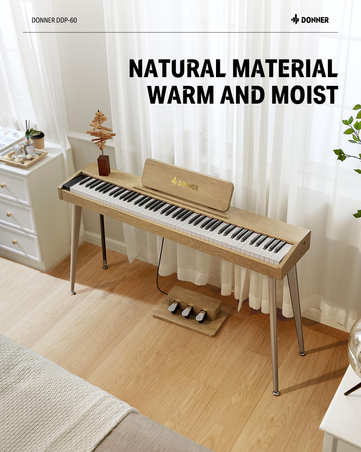 Donner OURA DDP-60 88 Key Digital Piano: Full Size Keyboard, Sensitive Touch, 8 Reverbs, Recording, 128 Voices. Includes Three Pedal, Electric Piano Keyboard for Beginners